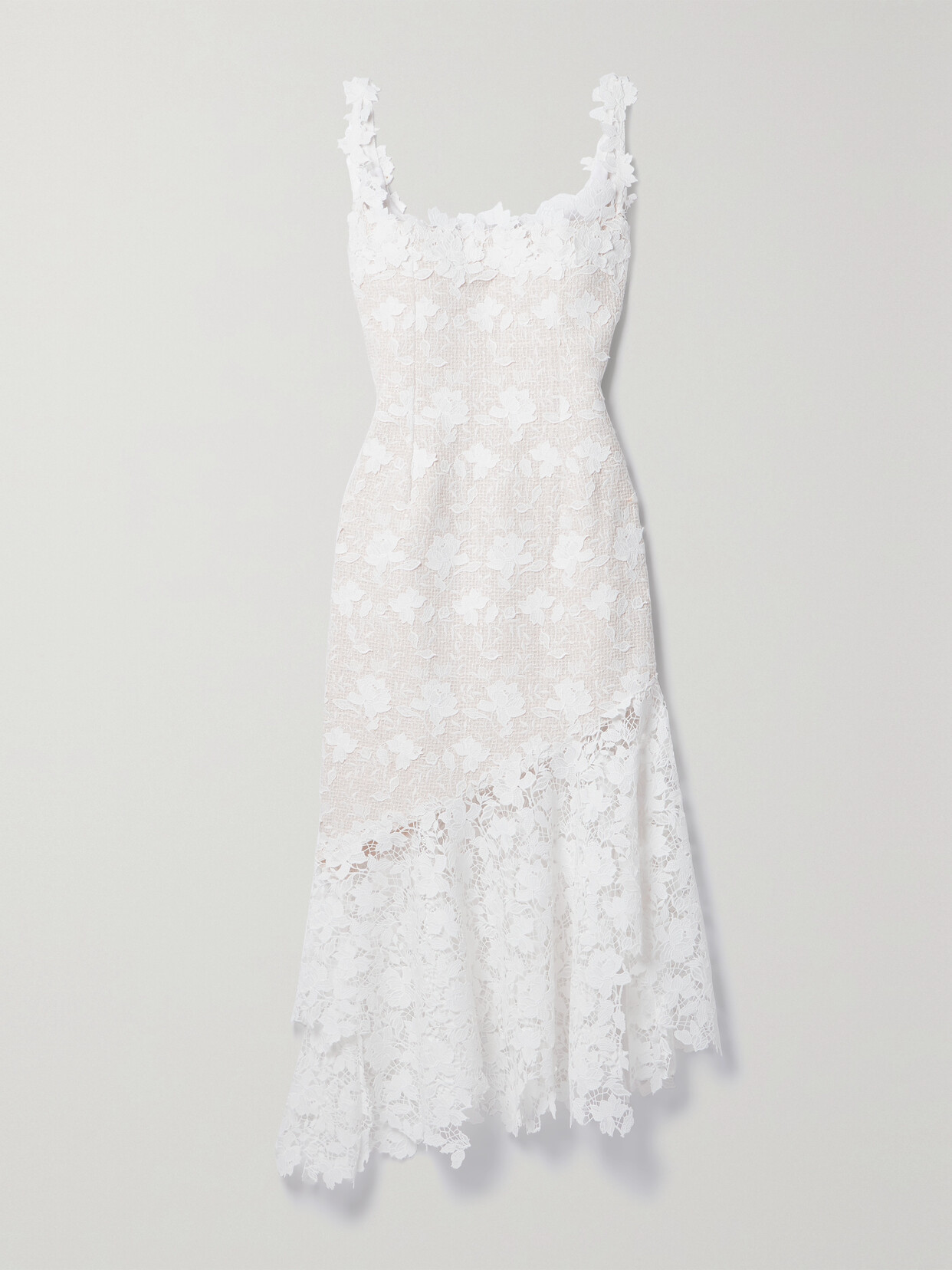 Oscar De La Renta Guipure-lace Tweed Midi Dress In Ivory