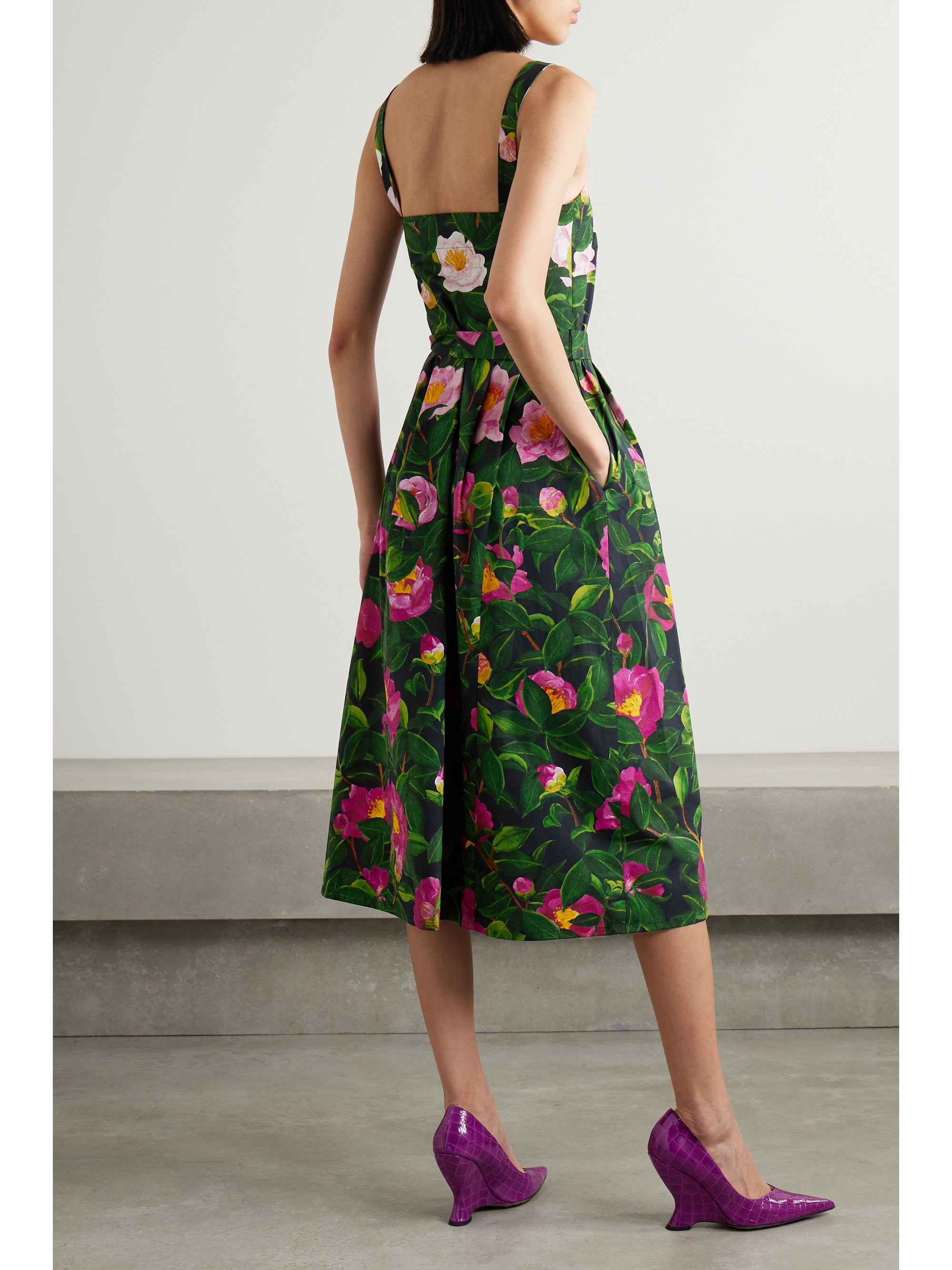 Oscar de la Renta Belted floral-print cotton-poplin midi dress