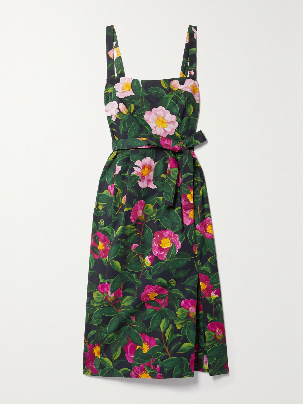 Oscar De La Renta Belted Floral-print Cotton-poplin Midi Dress In Multi