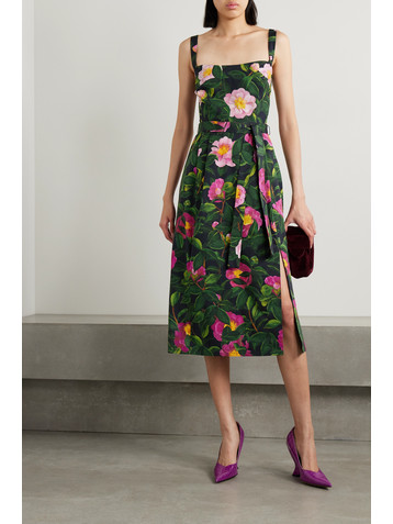 Oscar de la Renta Belted floral-print cotton-poplin midi dress