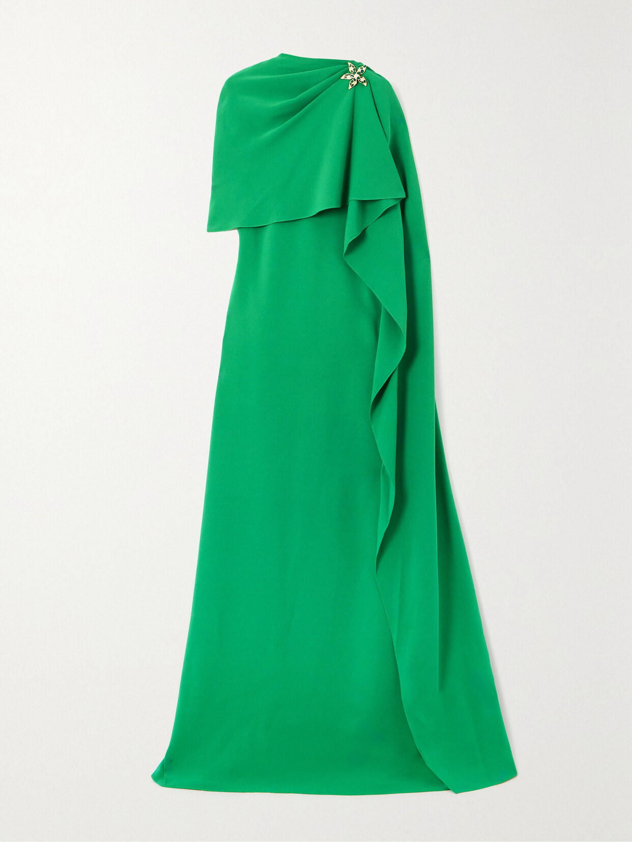 Oscar De La Renta Embellished Cape-effect Silk-blend Crepe Gown In Green