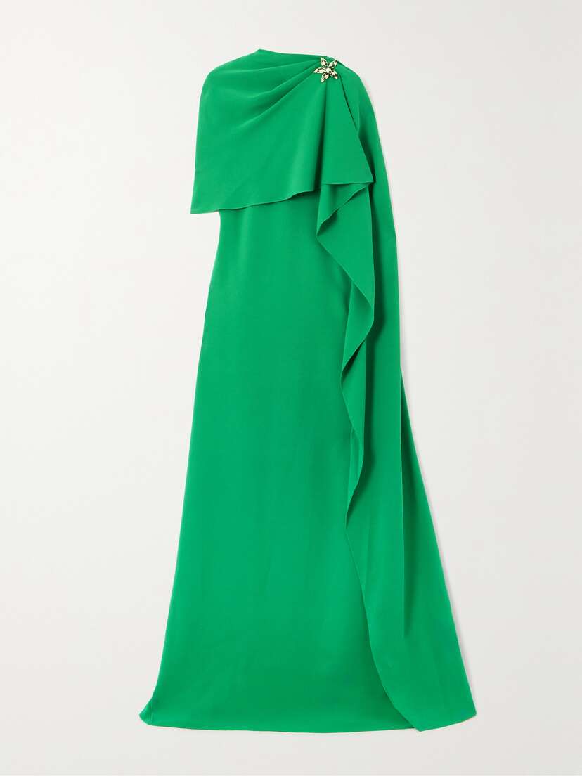 Oscar de la Renta Embellished Cape-effect Silk-blend Crepe Gown - x large
