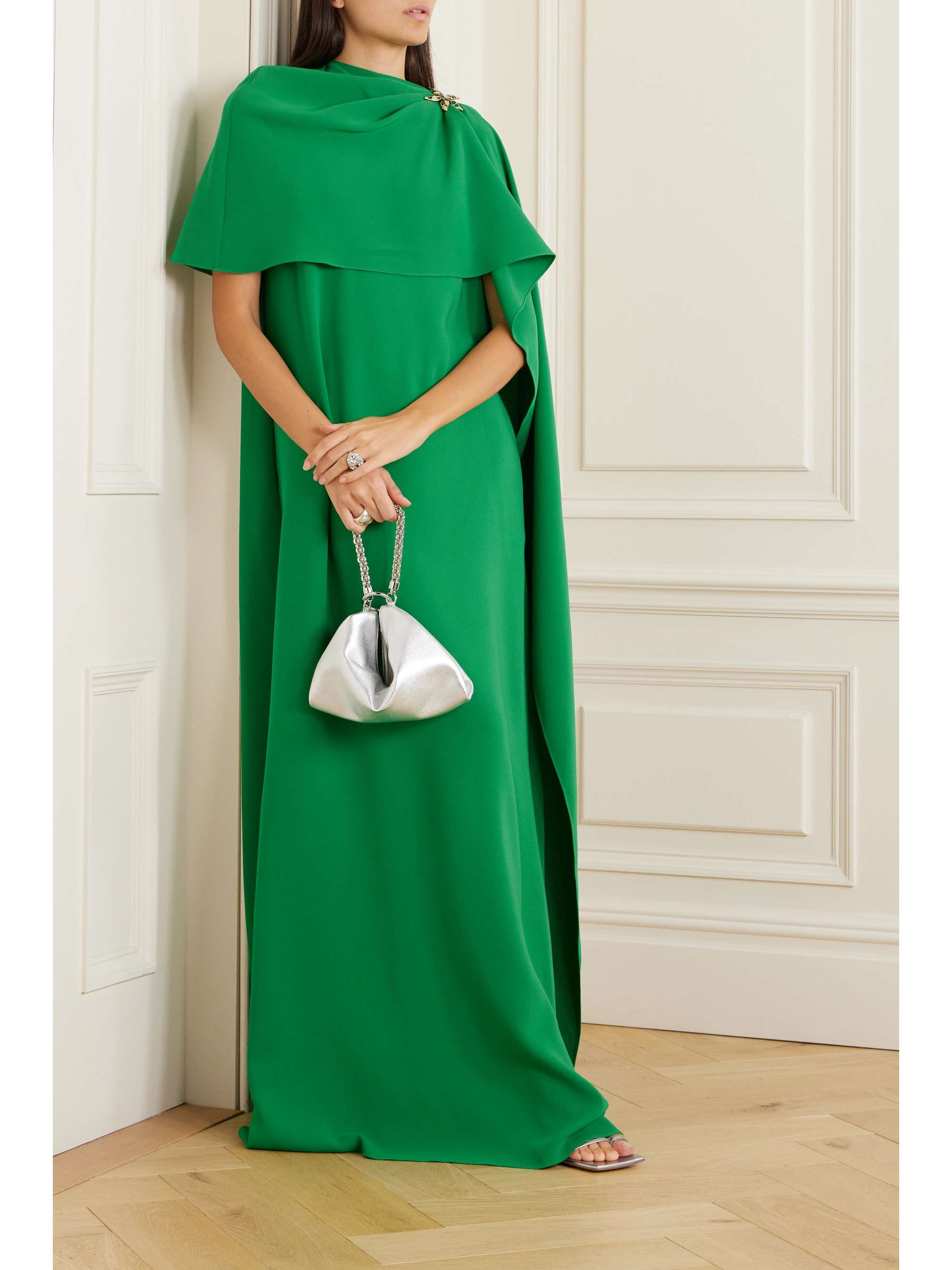 OSCAR DE LA RENTA Embellished cape-effect silk-blend crepe gown | NET-A ...