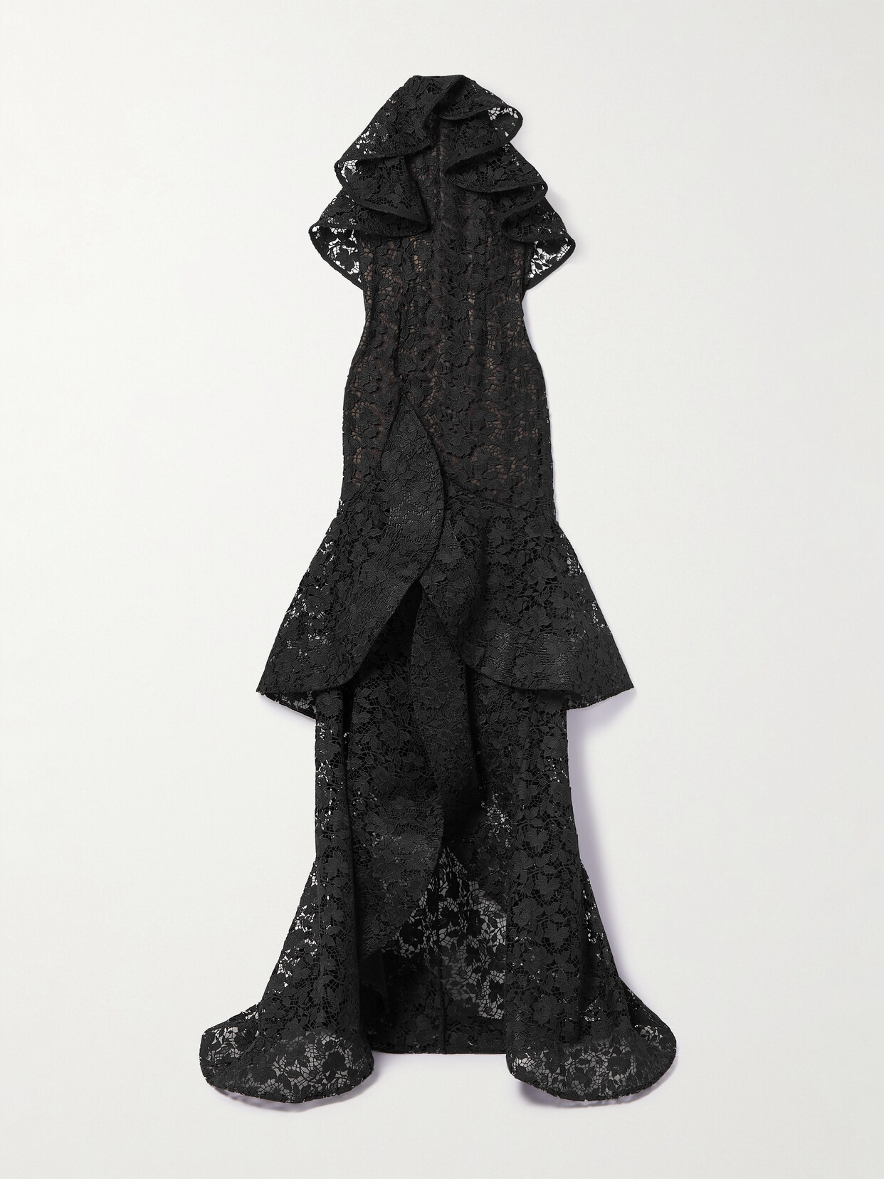 Oscar de la Renta - Ruffled Guipure Lace Halterneck Gown - Black