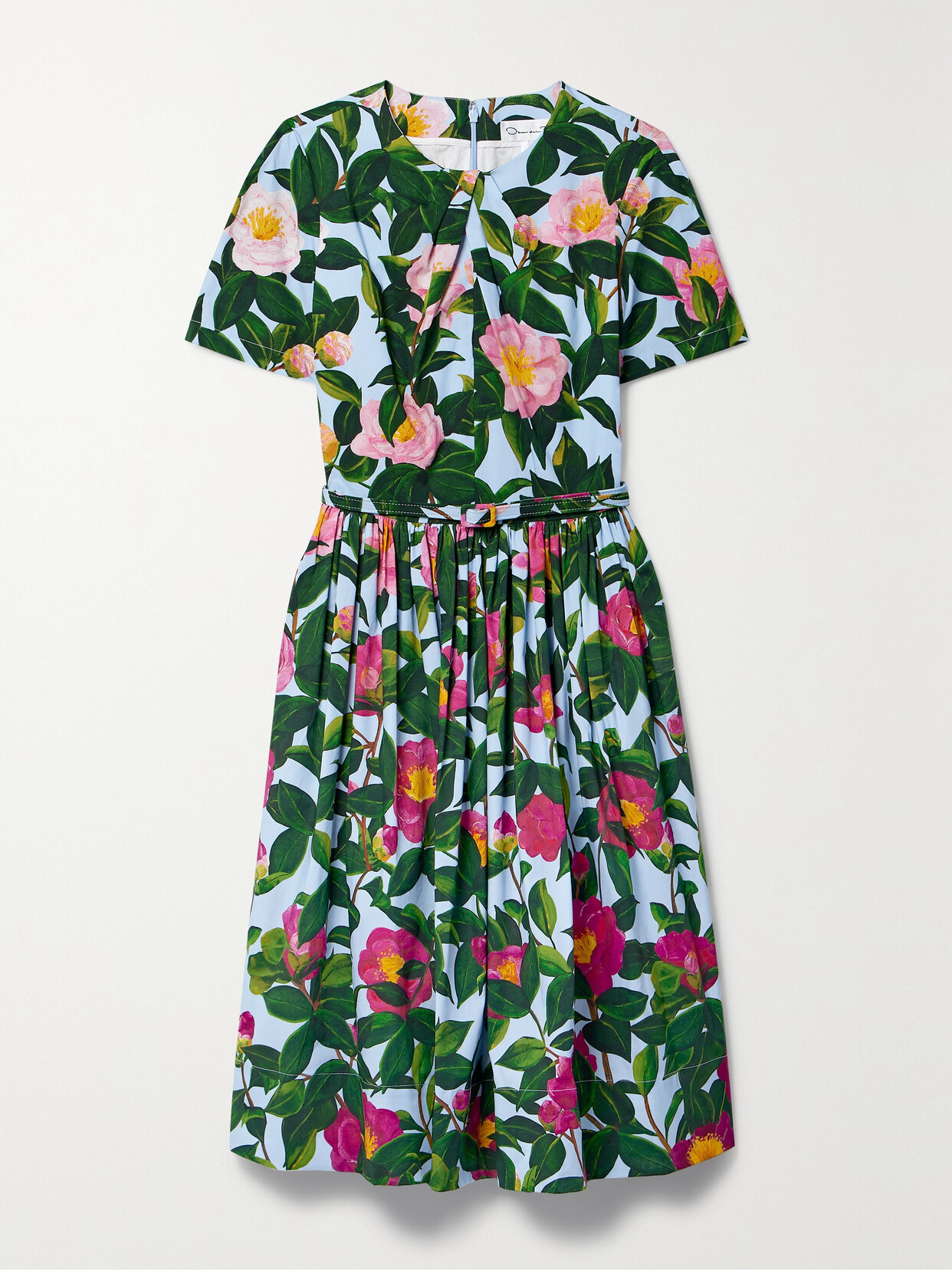Oscar de la Renta - Belted Floral-print Cotton-blend Poplin Dress - Multi