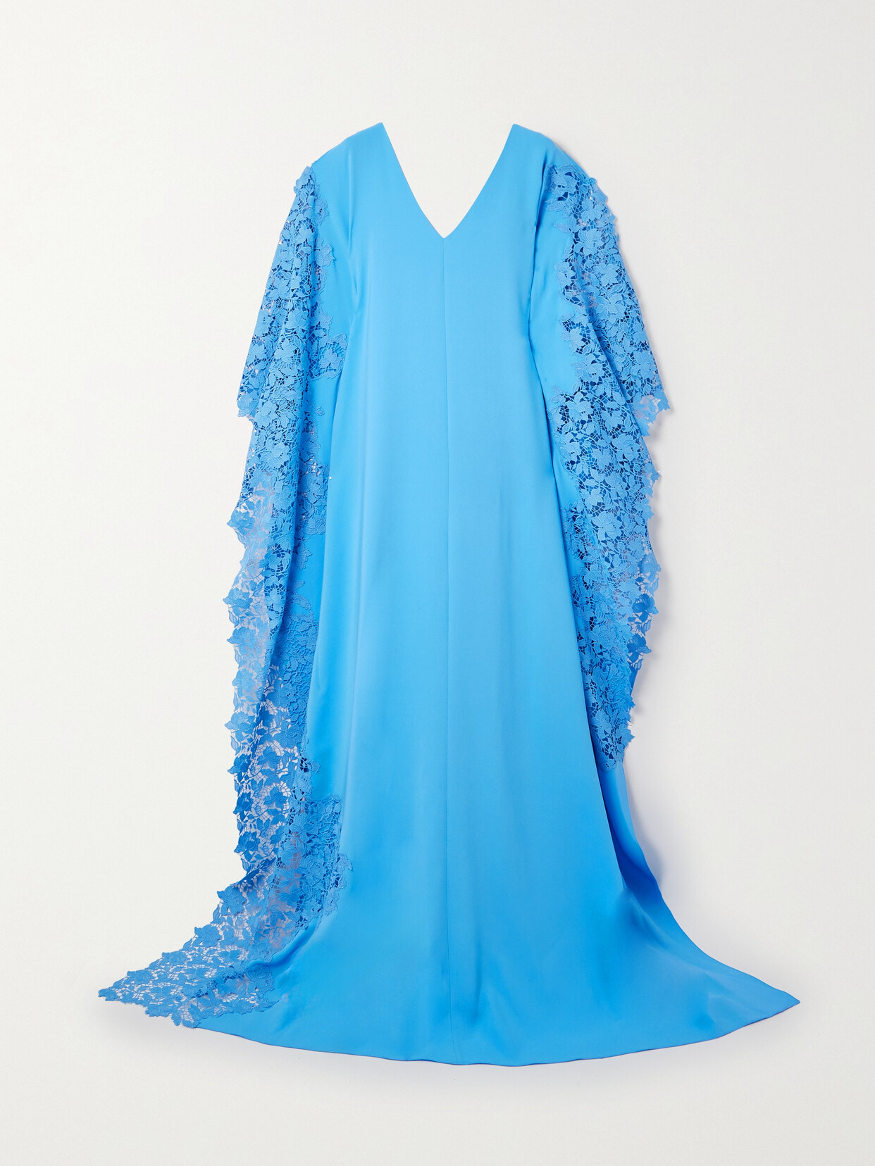 Oscar De La Renta Gardenia-lace Silk-georgette Caftan Gown In Blue