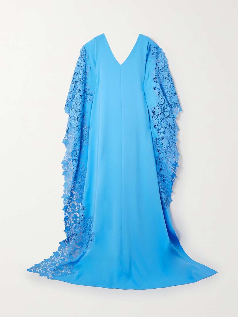Oscar de la Renta Gardenia Guipure Lace-trimmed Stretch-silk Gown - x large