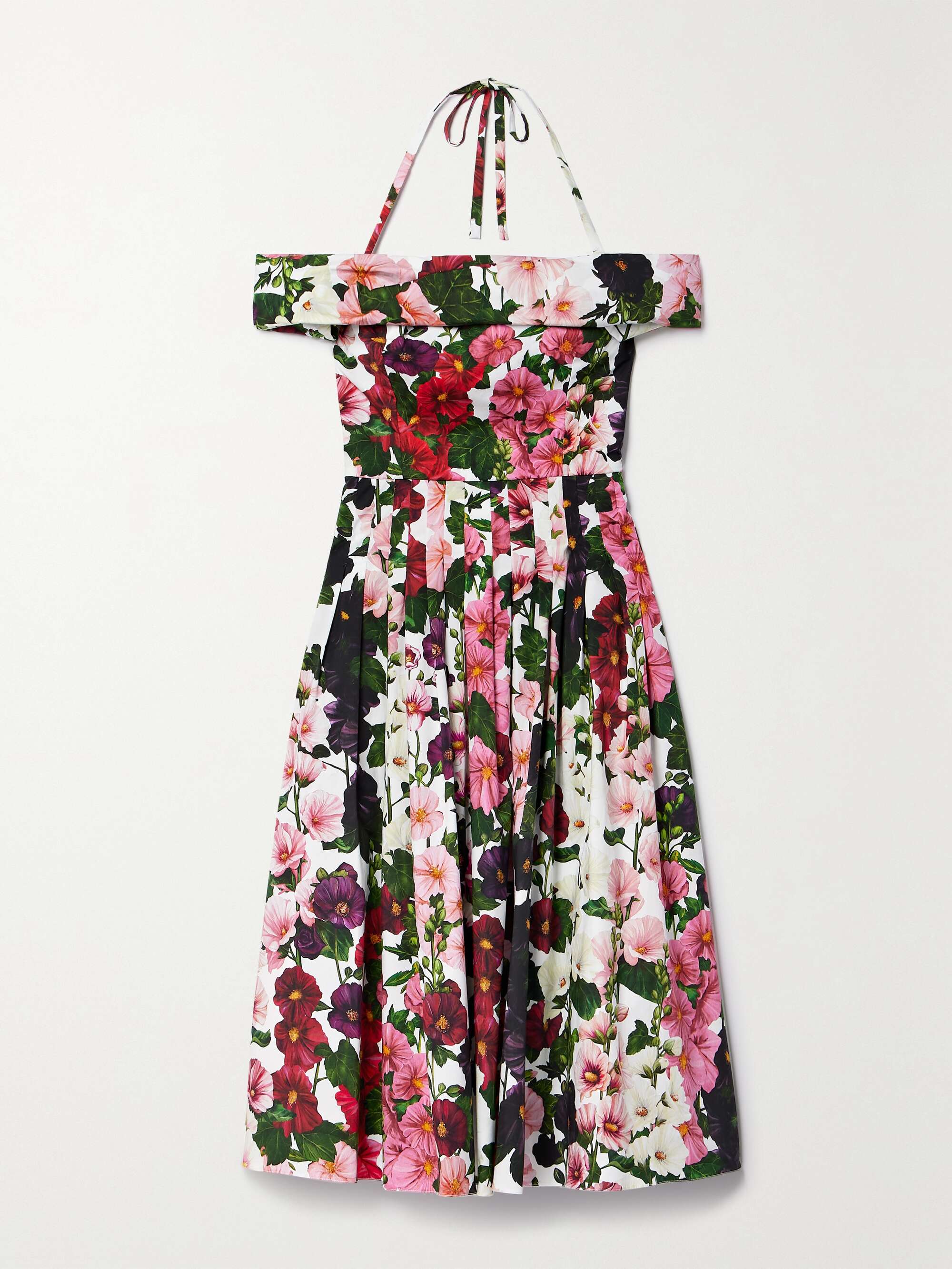 OSCAR DE LA RENTA Off the shoulder pleated floral print cotton