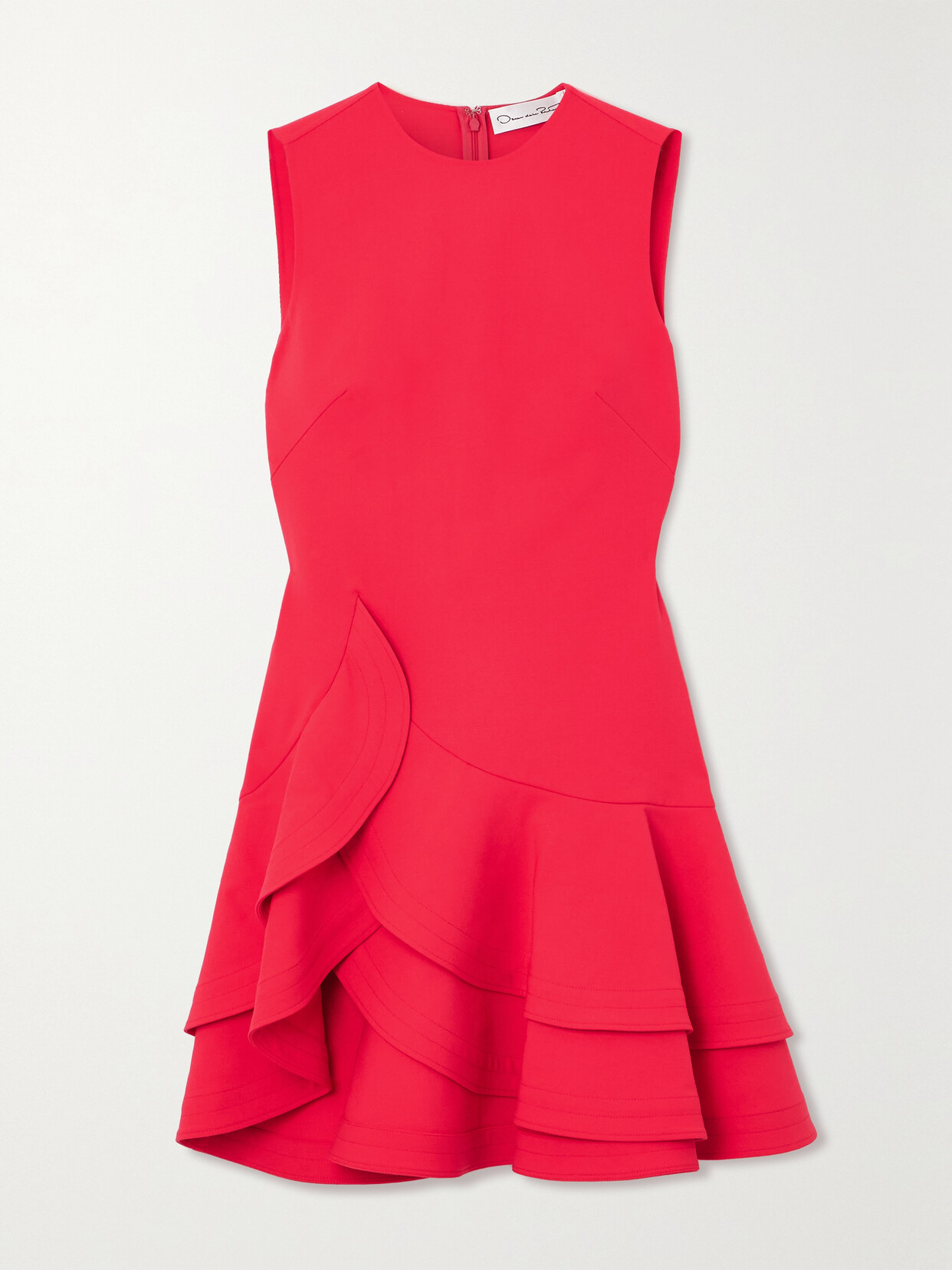 Shop Oscar De La Renta Ruffled Wool-blend Crepe Mini Dress In Red