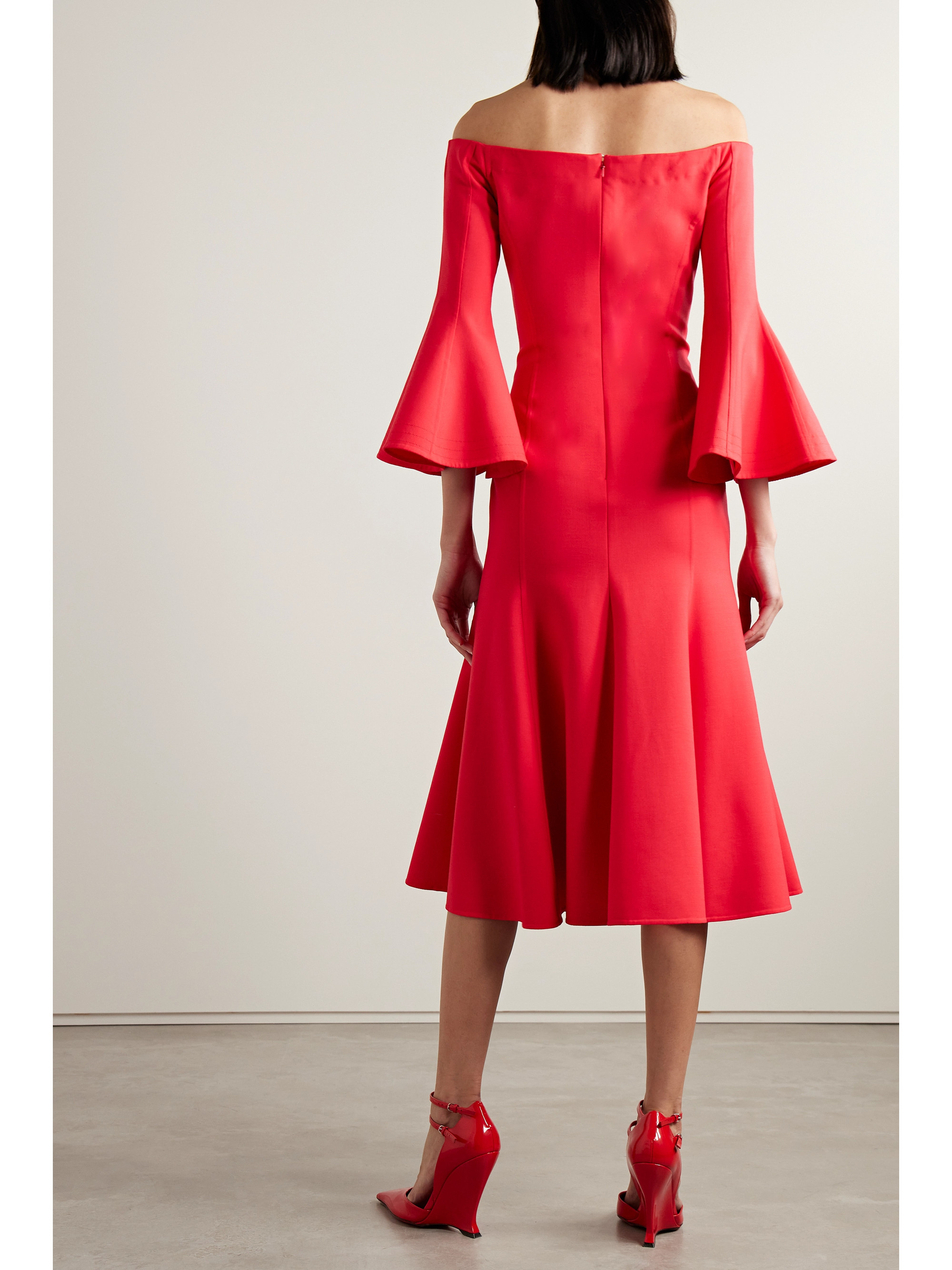 Oscar de la Renta Off-the-shoulder wool-blend midi dress