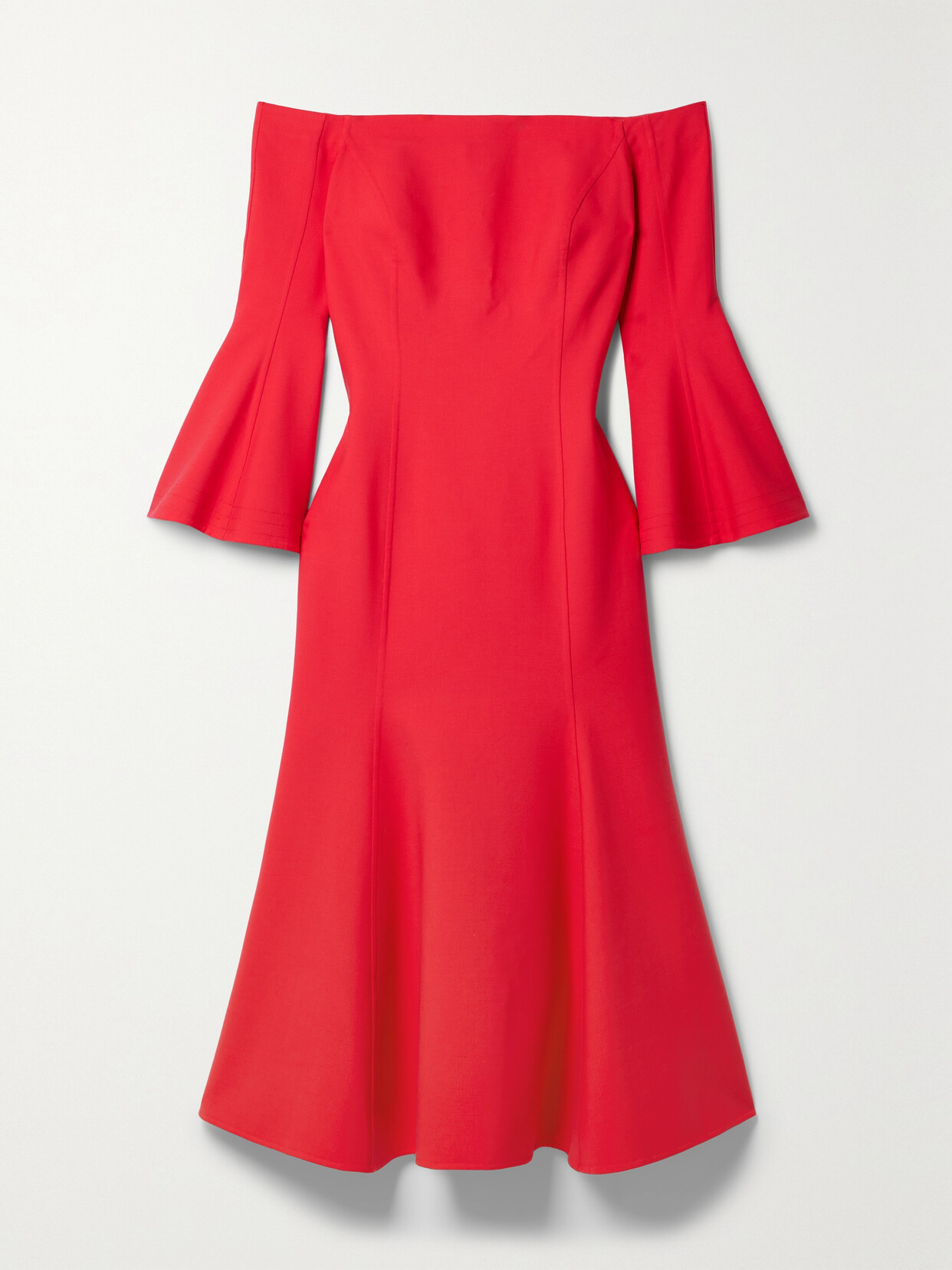 Shop Oscar De La Renta Off-the-shoulder Wool-blend Midi Dress In Red