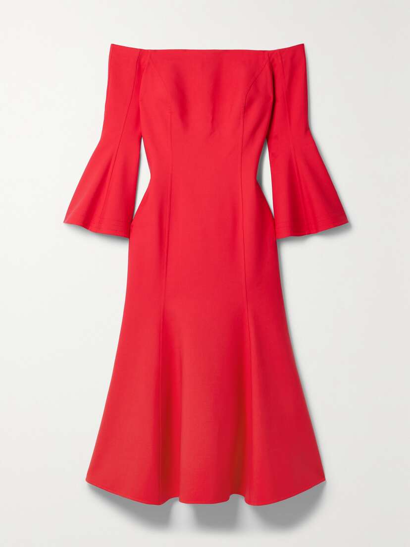 Oscar de la Renta Off-the-shoulder Wool-blend Midi Dress