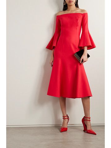 Oscar de la Renta Off-the-shoulder wool-blend midi dress