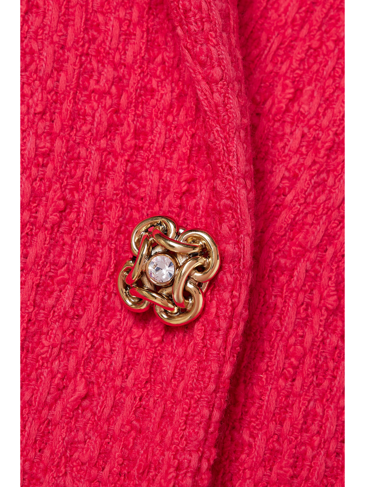 Oscar De La Renta Button-embellished Frayed Wool-blend Tweed Mini Dress In Red