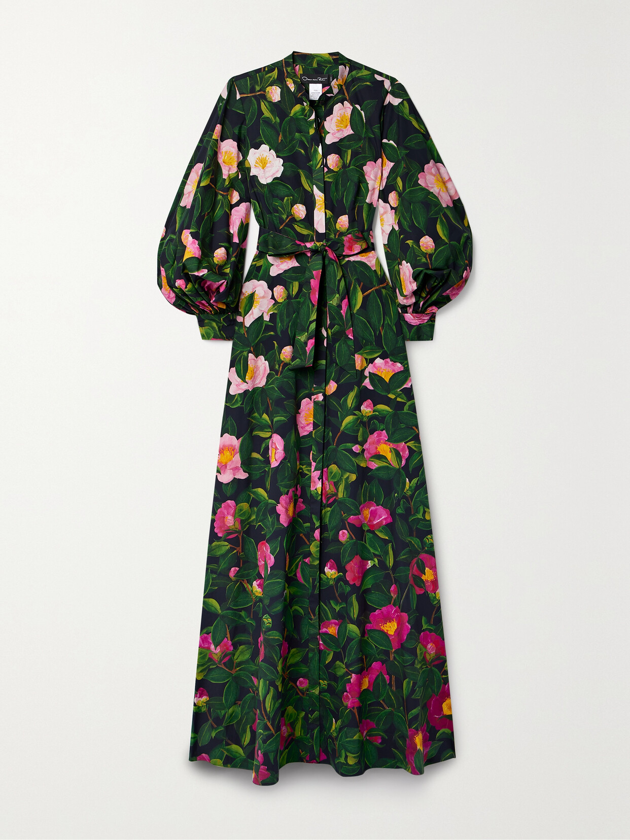 Oscar De La Renta Belted Floral-print Stretch Cotton-poplin Maxi Dress In Multi