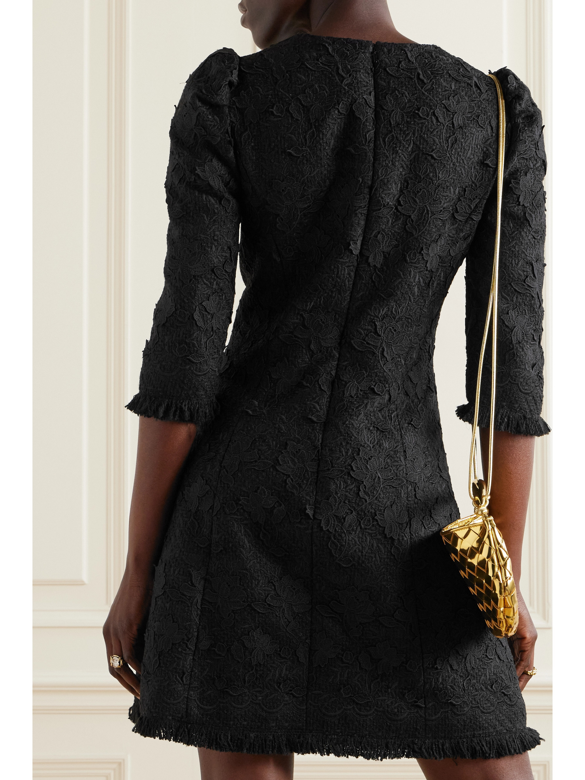 Oscar de la Renta Gardenia button-embellished embroidered tweed mini dress