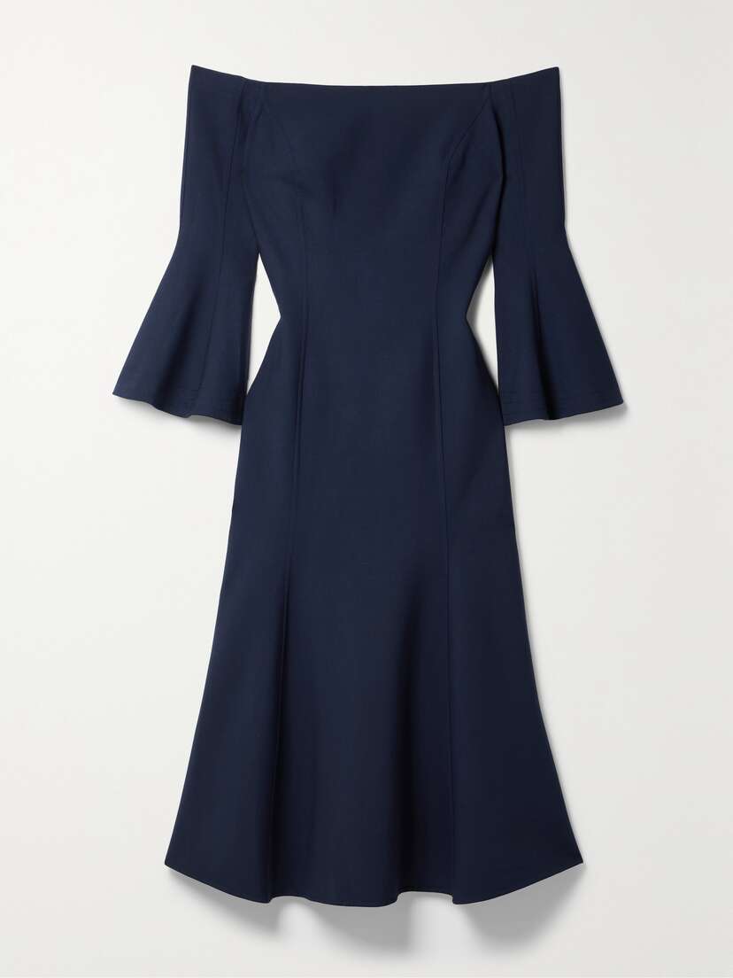 Oscar de la Renta Off-the-shoulder Wool-blend Midi Dress
