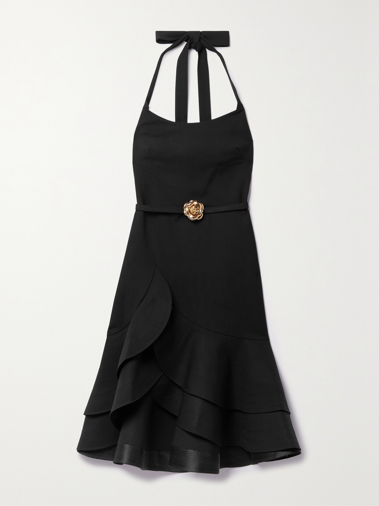 Oscar De La Renta Ruffled Stretch-wool Mini Halter Dress In Black