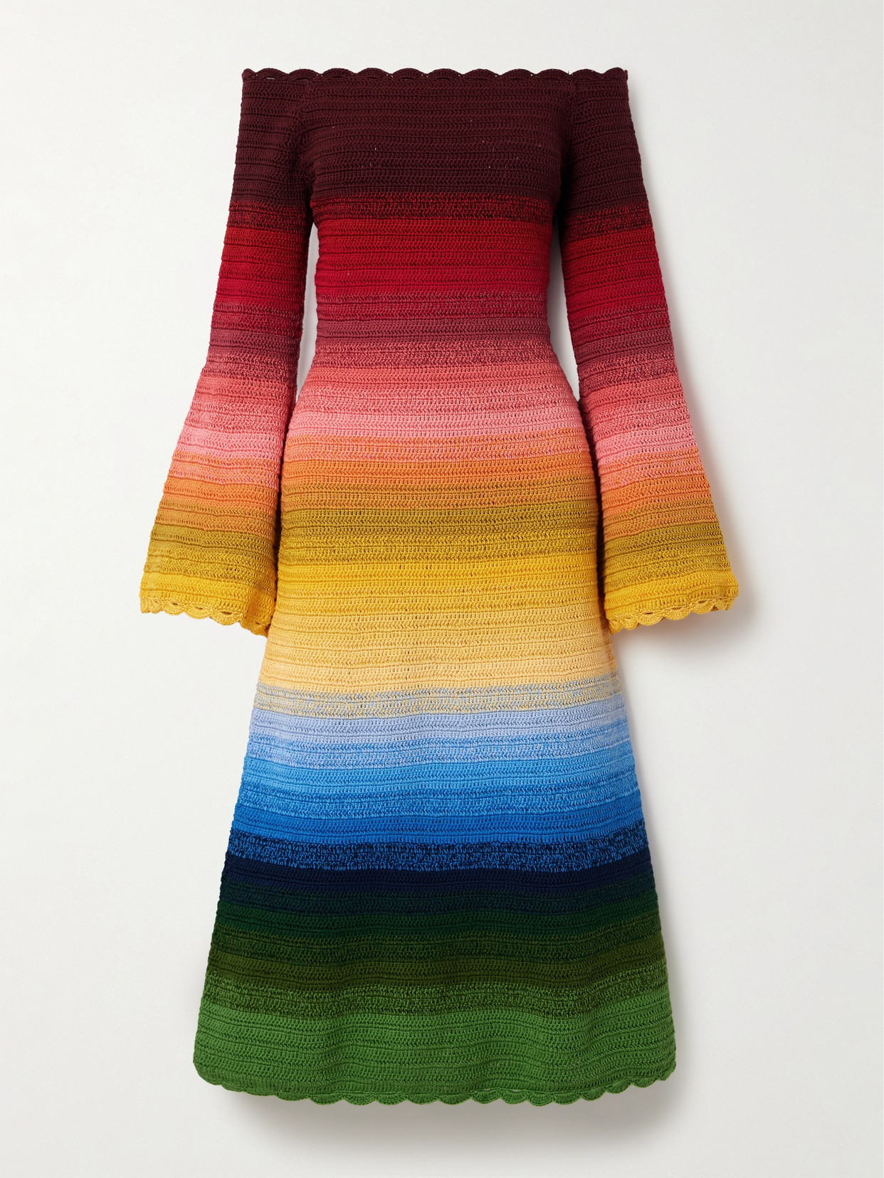 Oscar De La Renta Off-the-shoulder Ombre Crocheted-cotton Midi Dress In Rainbow