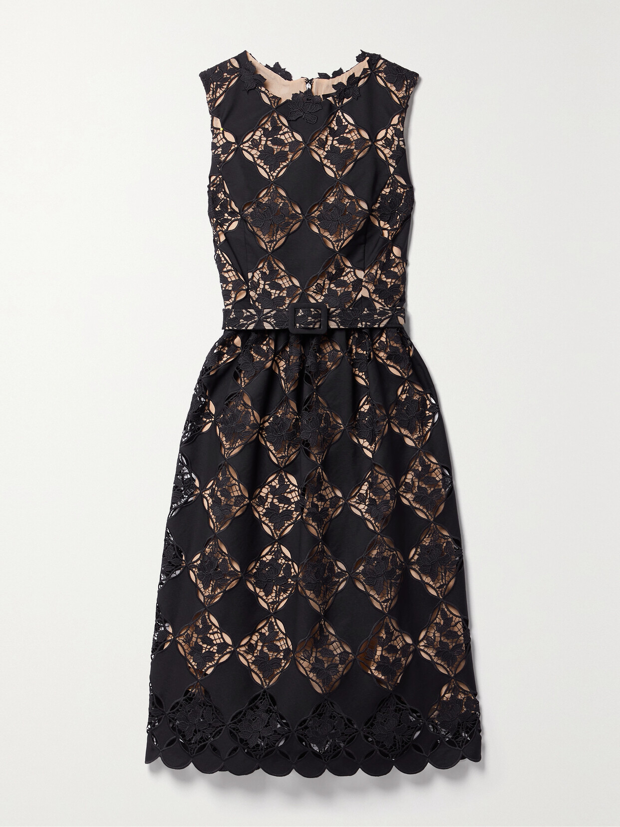 Shop Oscar De La Renta Belted Guipure Lace Midi Dress In Black