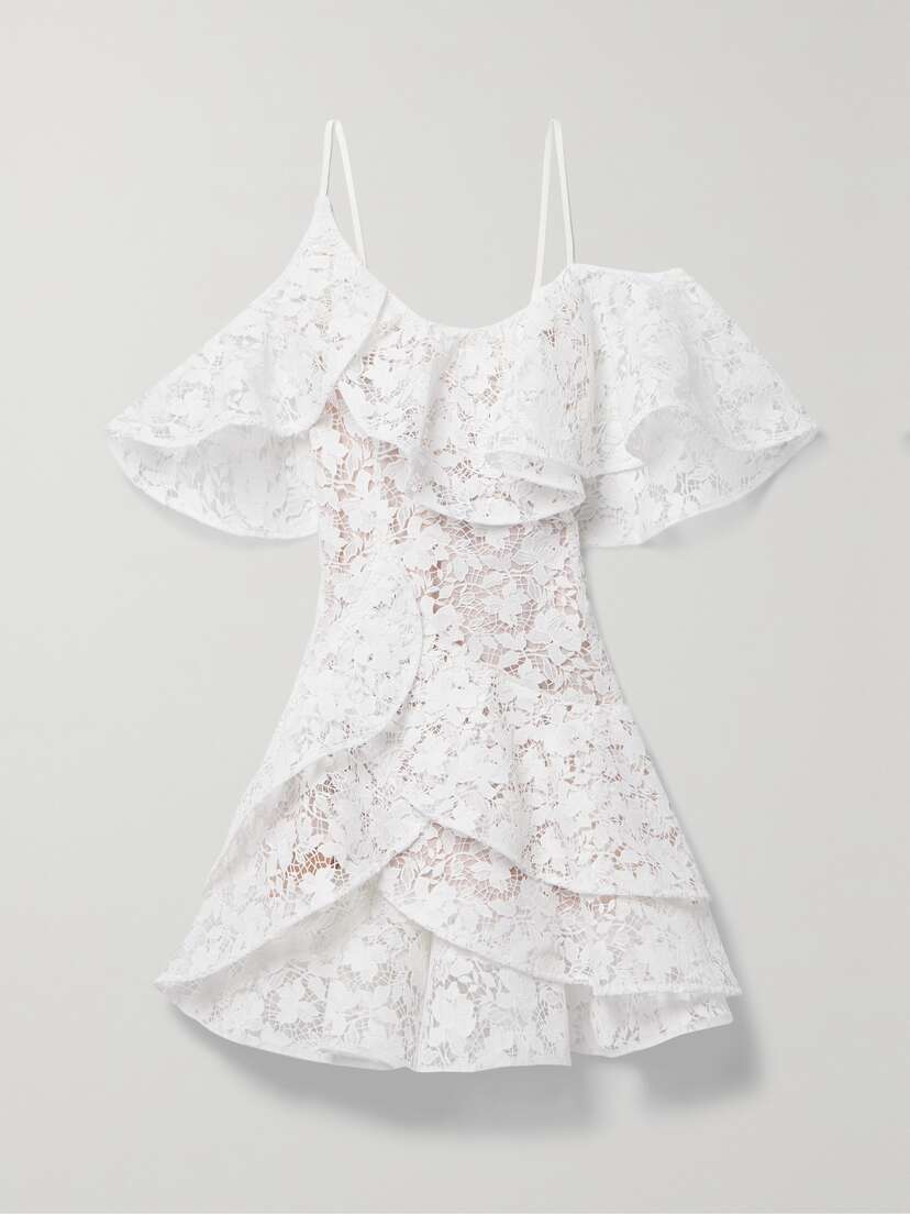 Oscar de la Renta Cold-shoulder Ruffled Guipure Lace Mini Dress