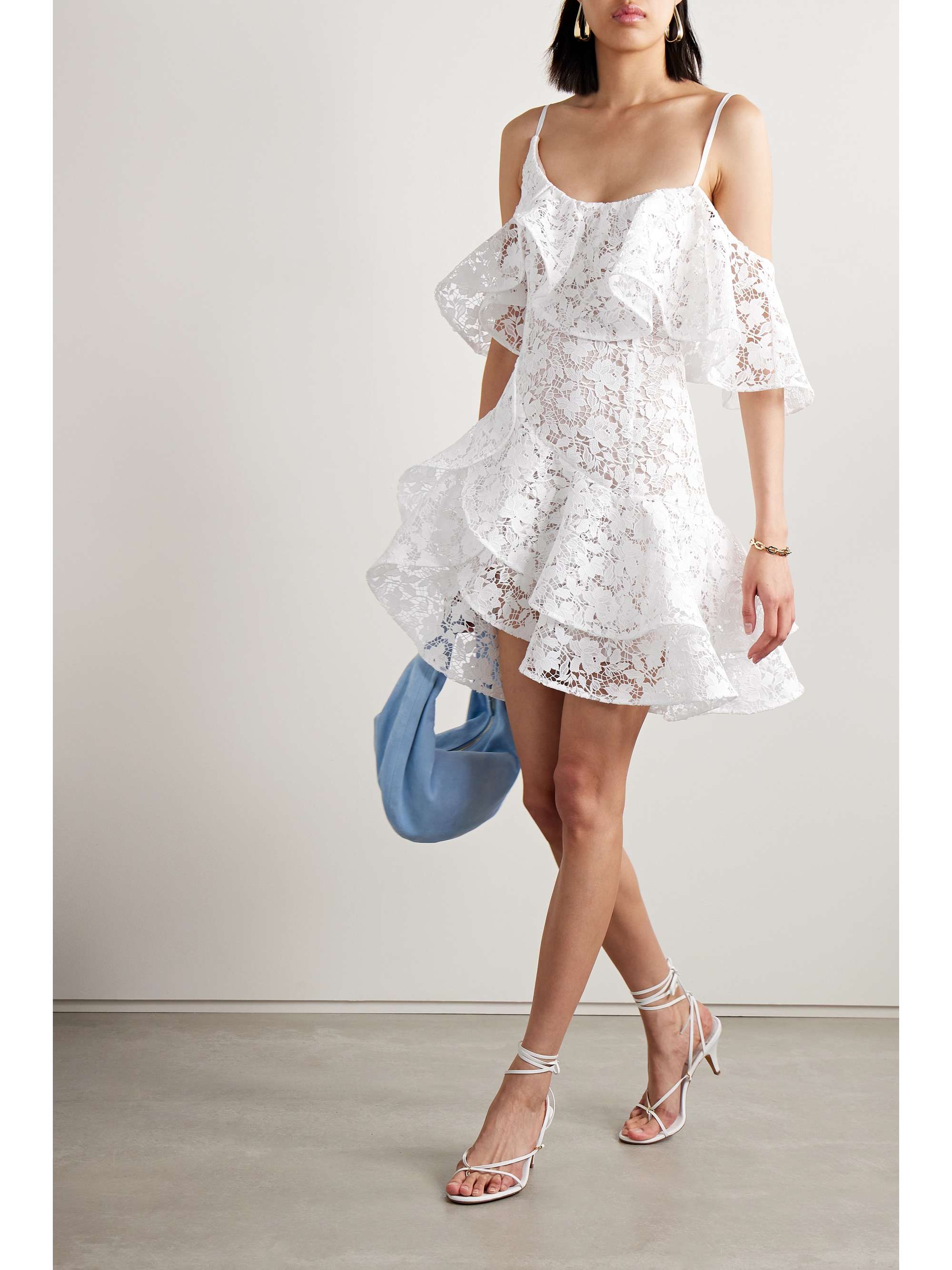 Contrast Guipure Lace Cold Shoulder Dress