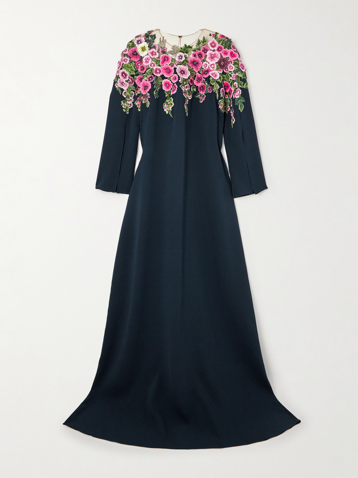 Oscar de la Renta - Appliquéd Tulle-trimmed Silk-blend Gown - Blue
