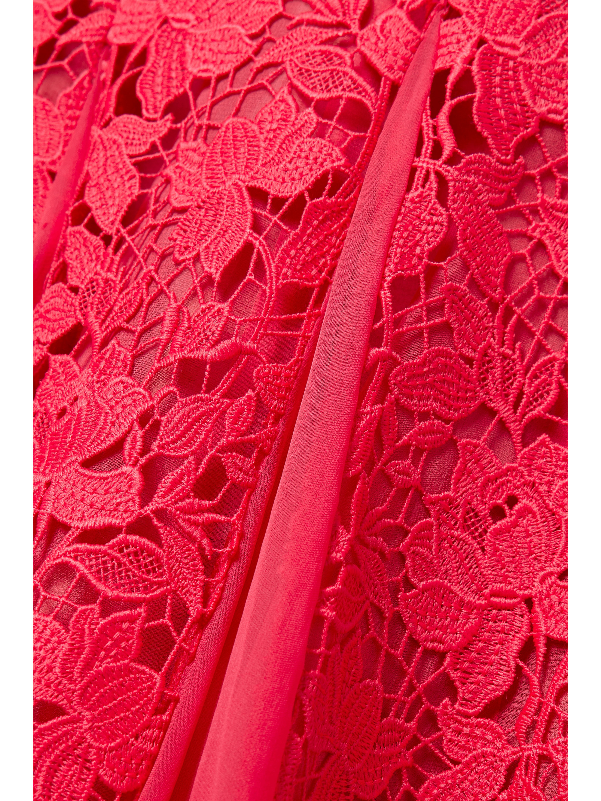Oscar de la Renta Silk-chiffon trimmed guipure lace midi dress