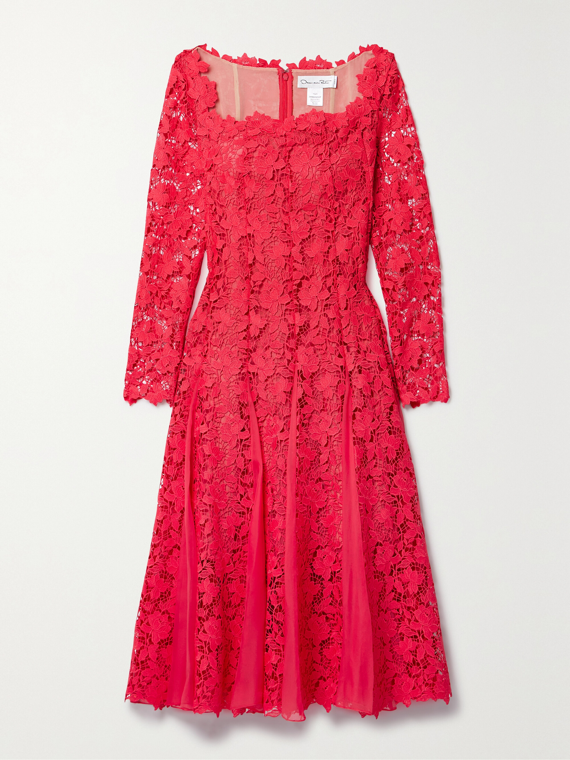 Oscar de la Renta Silk-chiffon trimmed guipure lace midi dress