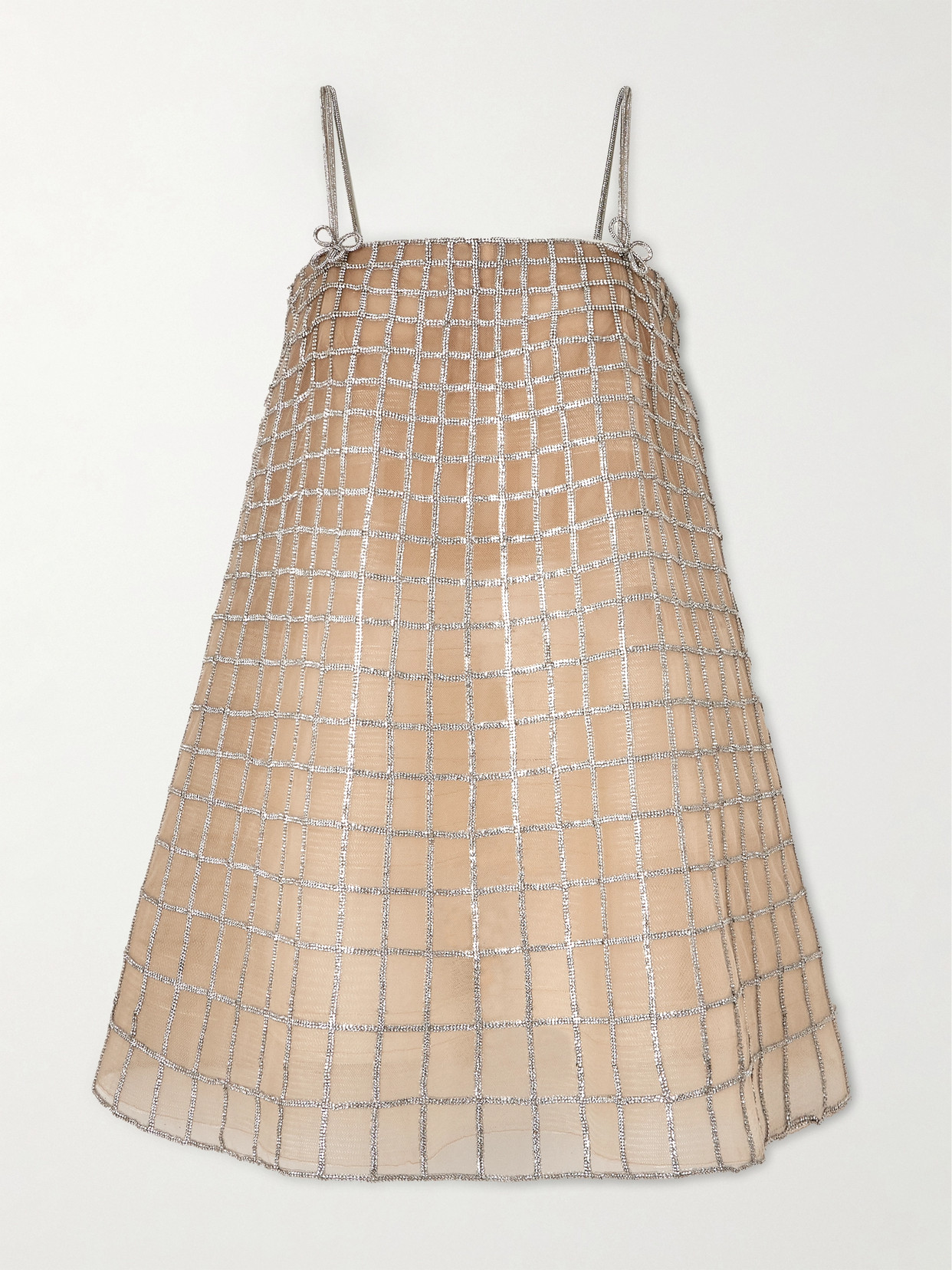 Oscar De La Renta Crystal-embellished Tulle Mini Dress In Neutral