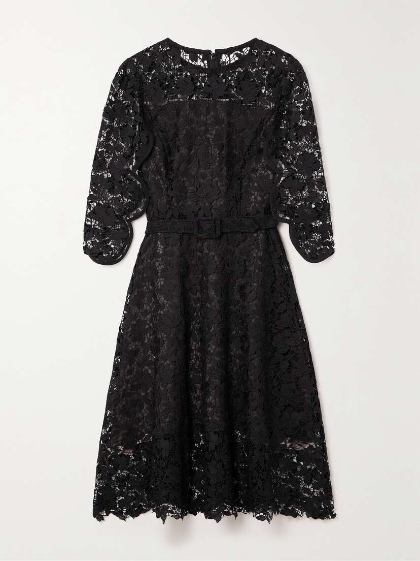 Oscar de la Renta Belted Wool-blend Guipure Lace Dress