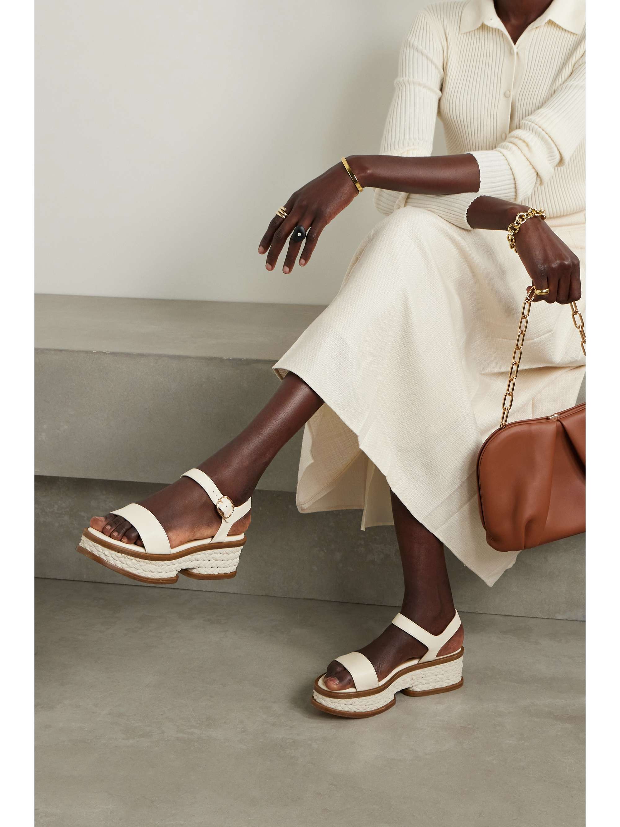 GABRIELA HEARST Michael raffia-trimmed leather sandals | NET-A-PORTER