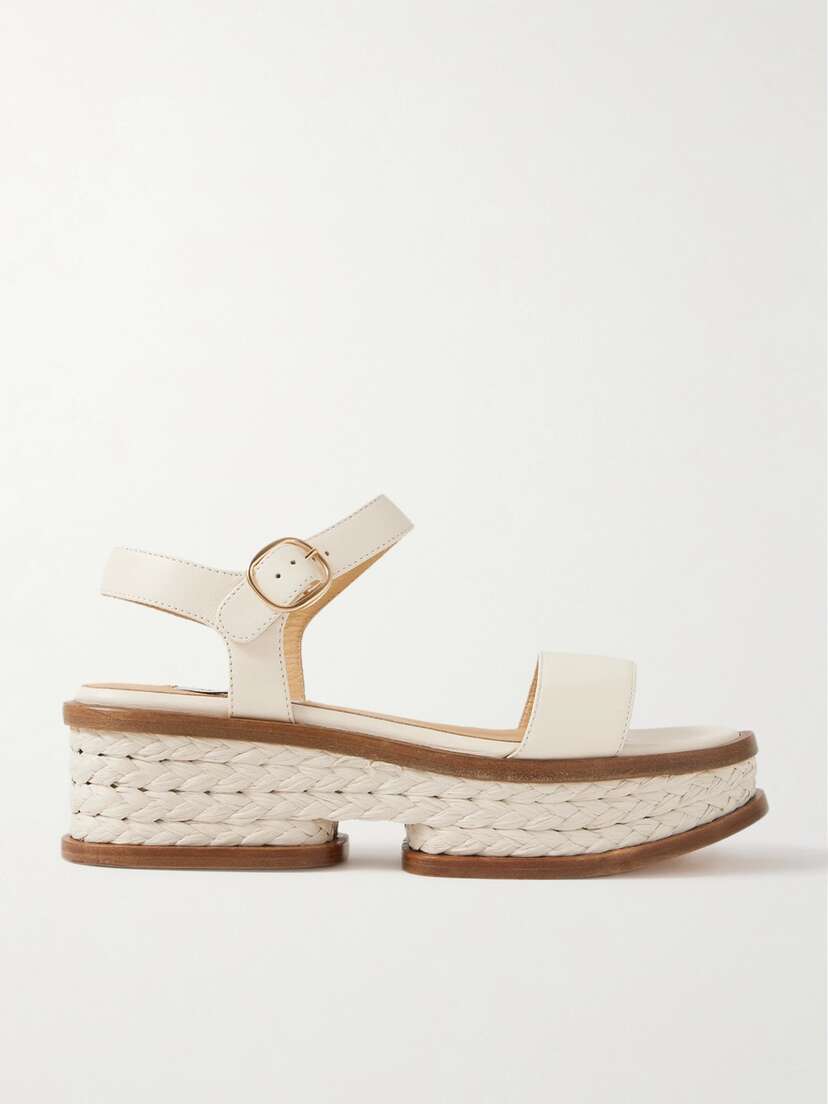 Gabriela Hearst Michael Raffia-trimmed Leather Sandals
