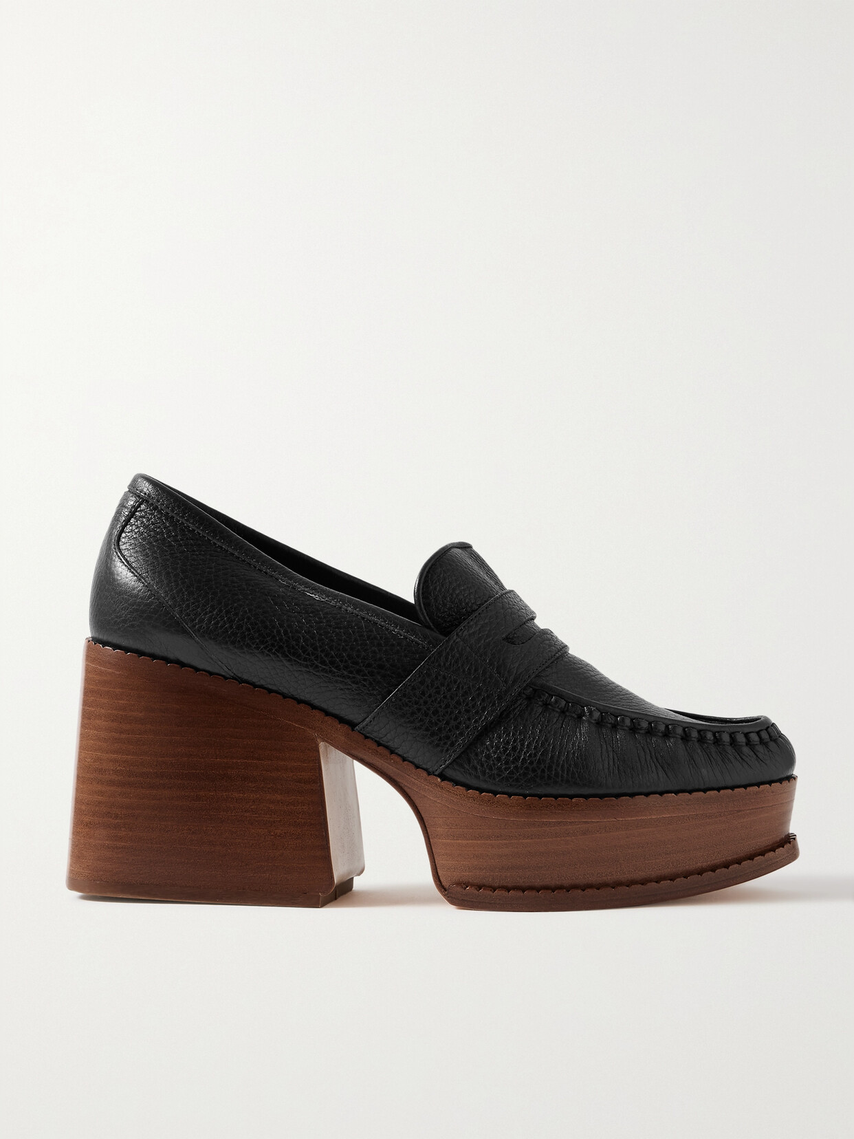 Shop Gabriela Hearst Augusta Textured-leather Platform Loafers In Black