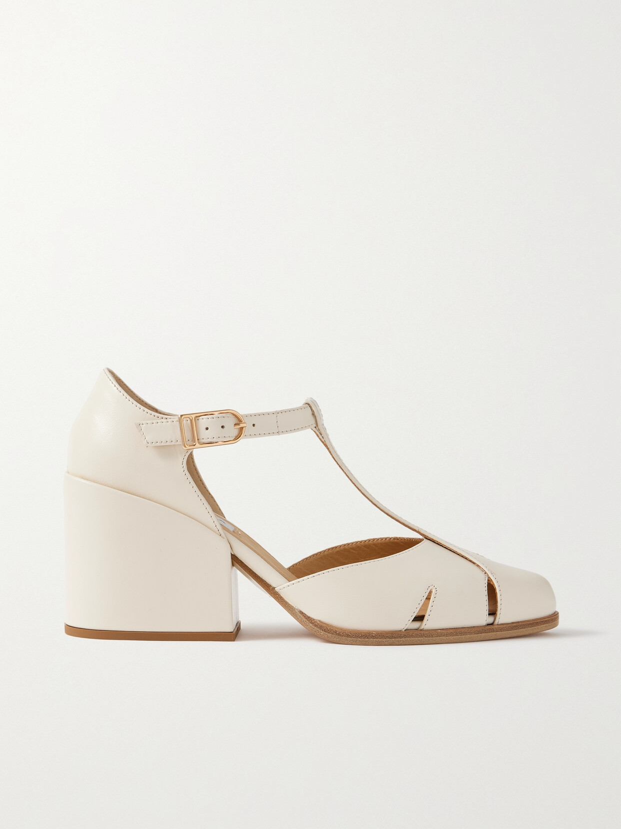 Gabriela Hearst Hawes Leather T-strap Pumps In Cream