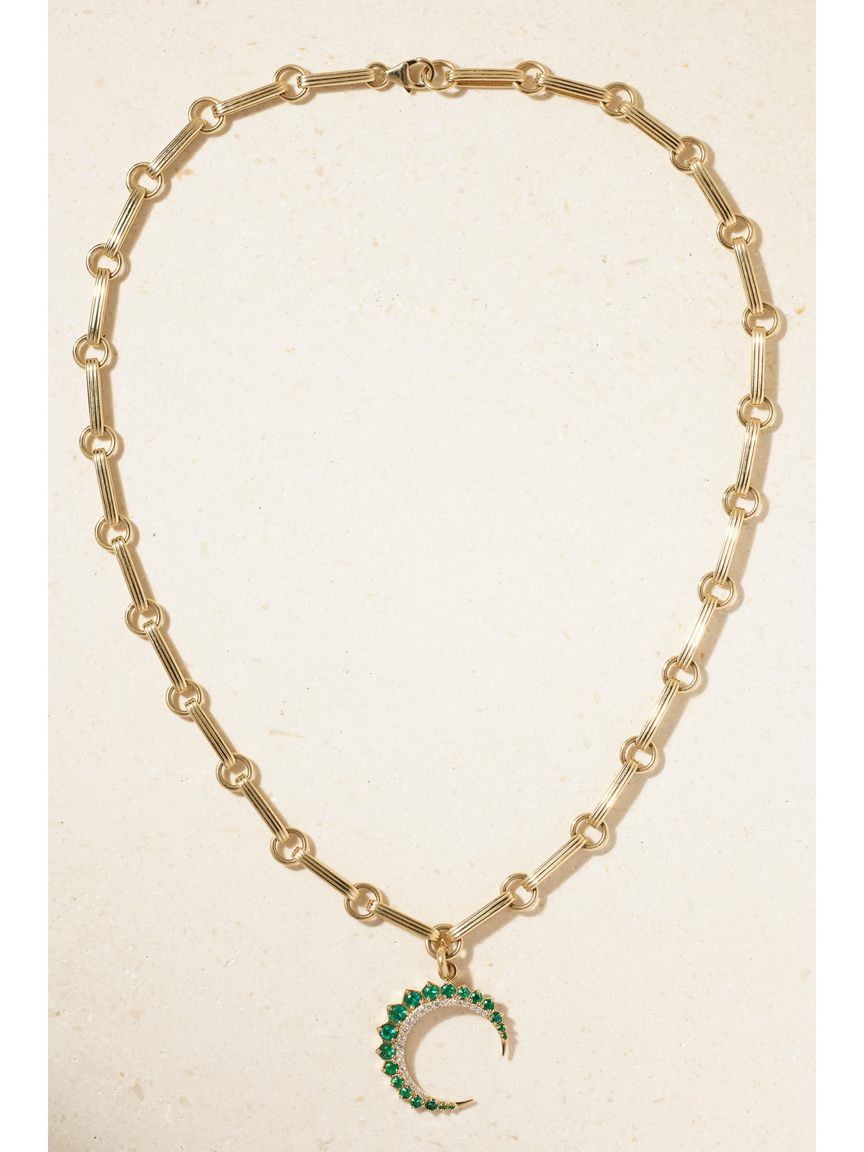 Storrow Estelle + Ernie 14-karat Gold, Emerald And Diamond Necklace