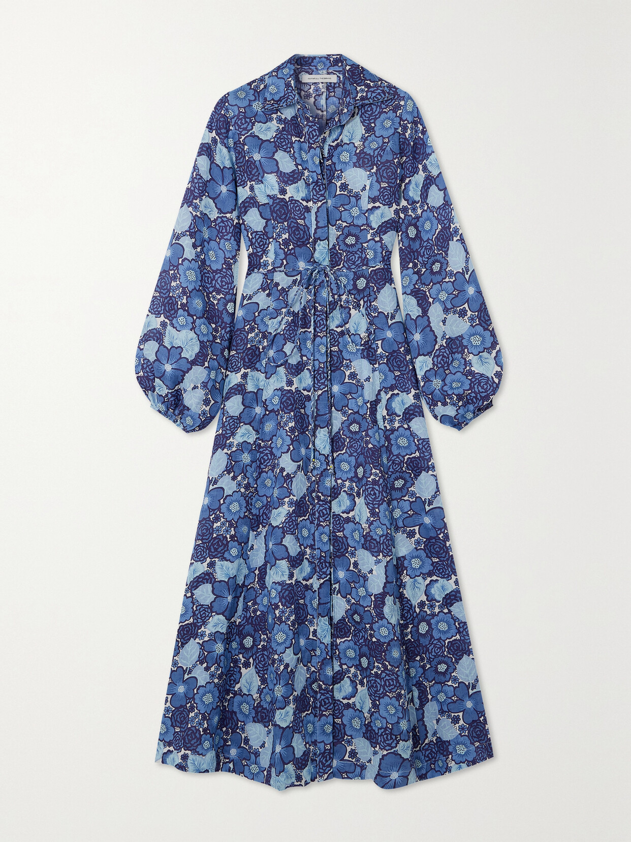 Faithfull The Brand + Net Sustain Los Cinco Floral-print Linen Maxi Dress In Blue