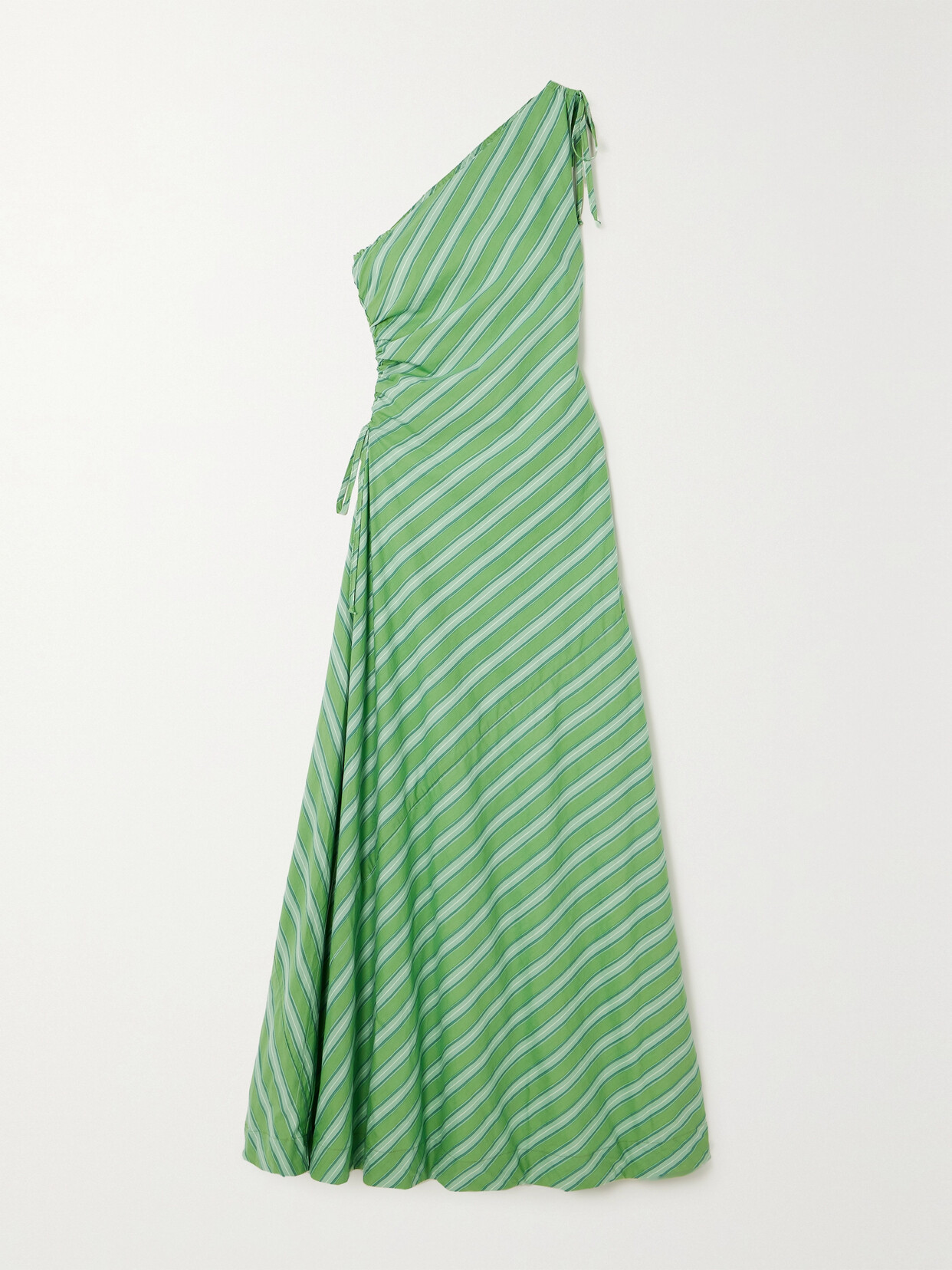 Faithfull The Brand + Net Sustain Laureles One-shoulder Striped Organic Cotton-poplin Maxi Dress In Green