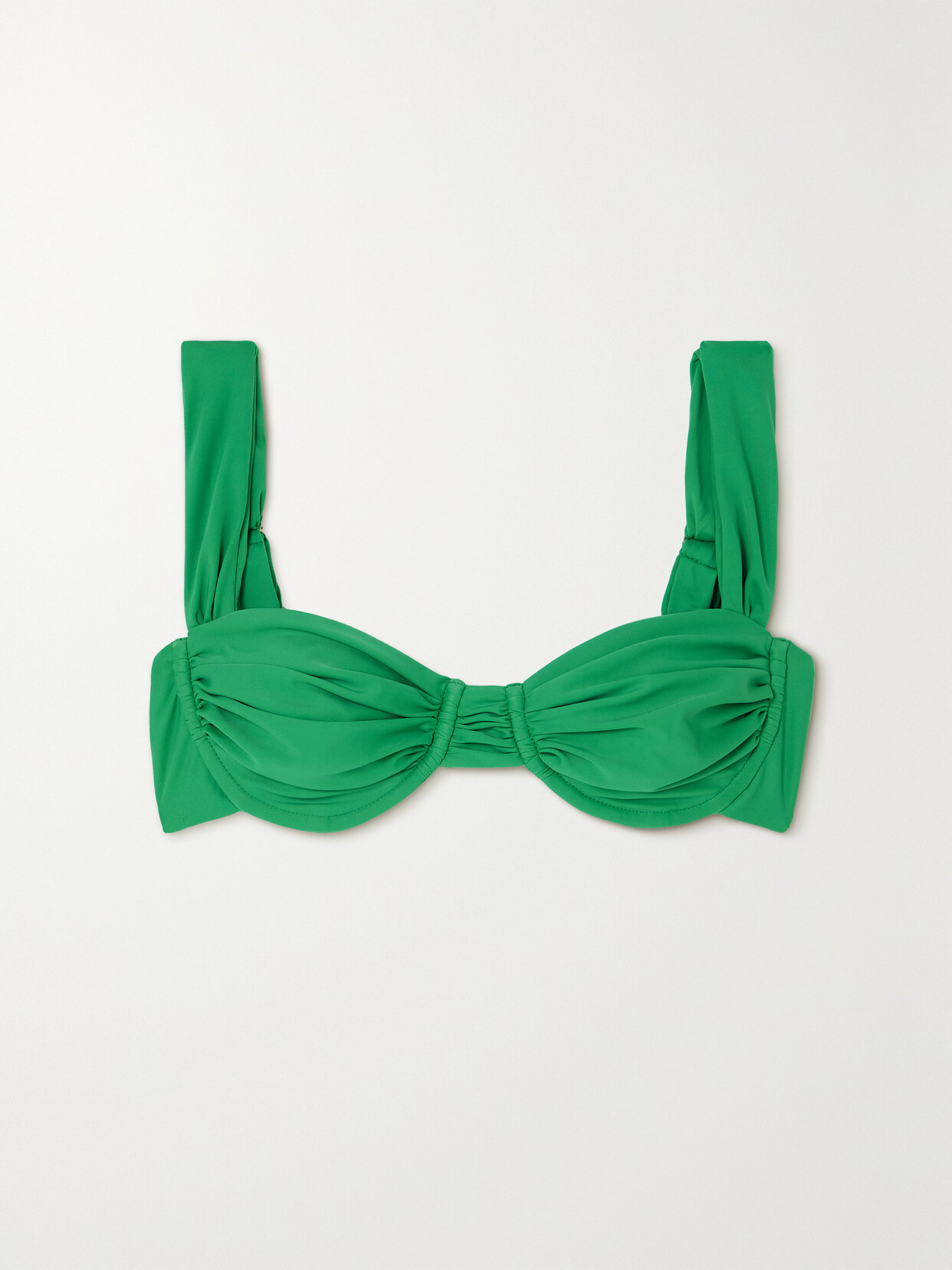 Faithfull The Brand + Net Sustain Sol Ruched Stretch-repreve Bikini Top In Green