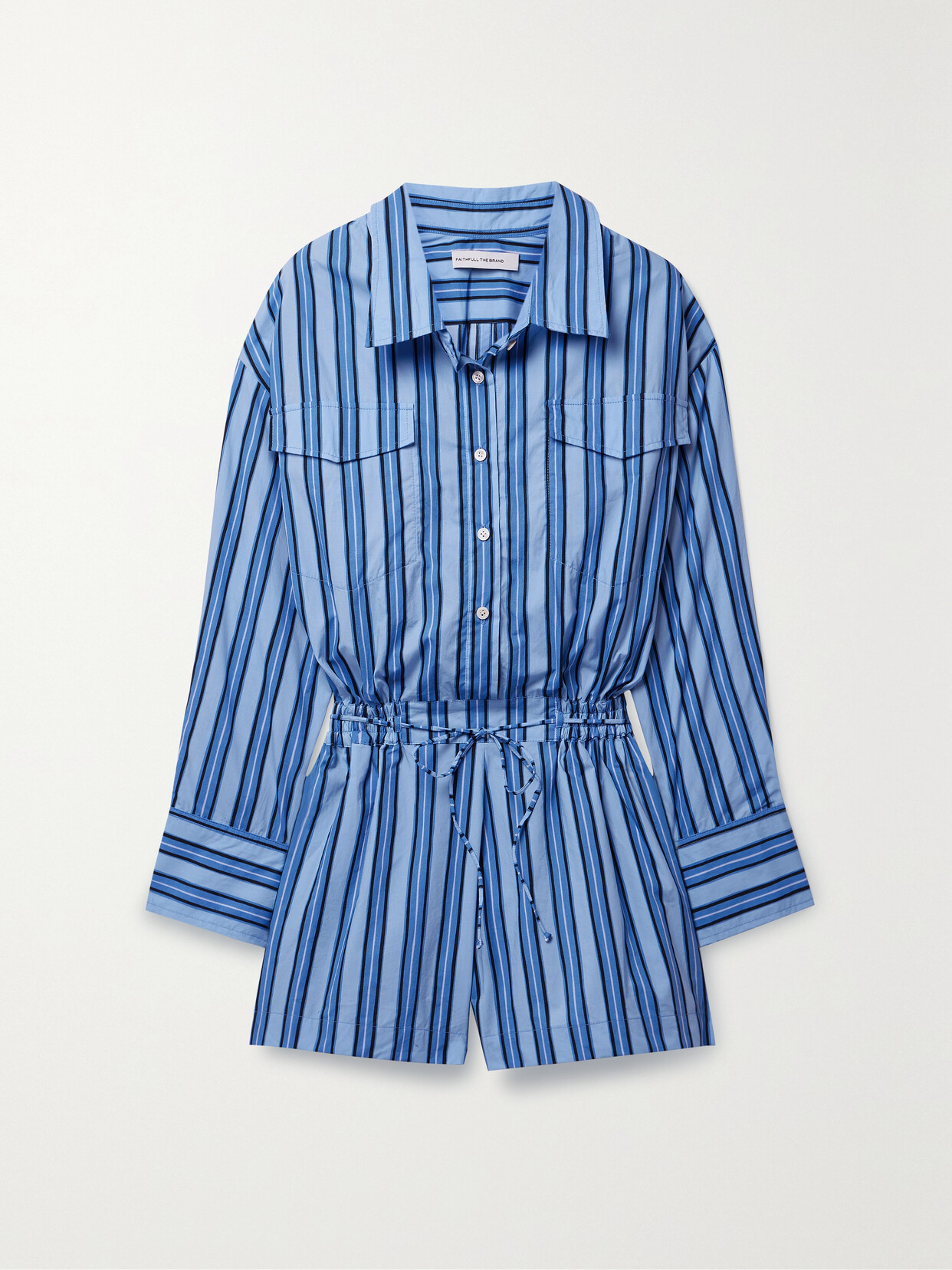 Faithfull The Brand + Net Sustain Isole Striped Organic Cotton-poplin Playsuit In Bayou Stripe - Cobalt