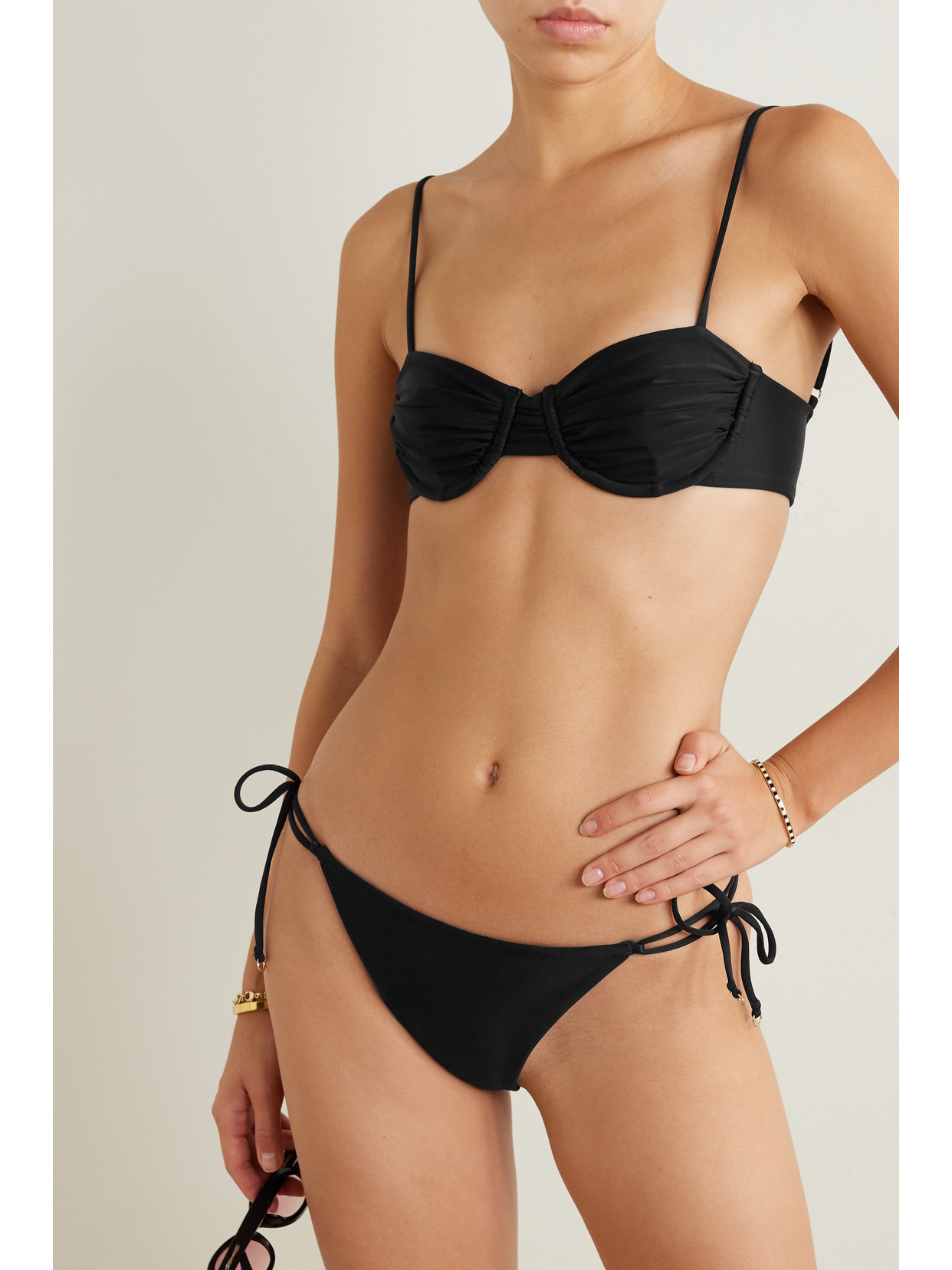 Faithfull The Brand + Net Sustain Baja Ruched Stretch-econyl® Bikini Top In Black