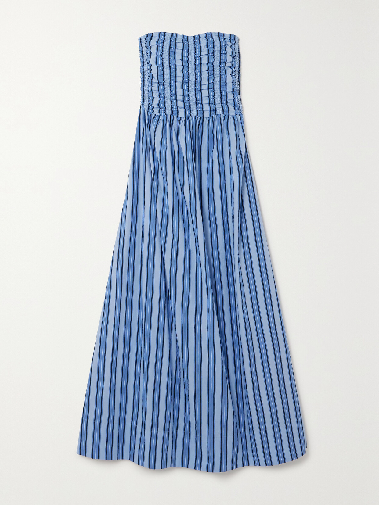 Faithfull The Brand - + Net Sustain Dominquez Shirred Striped Organic Cotton-poplin Midi Dress - Blue