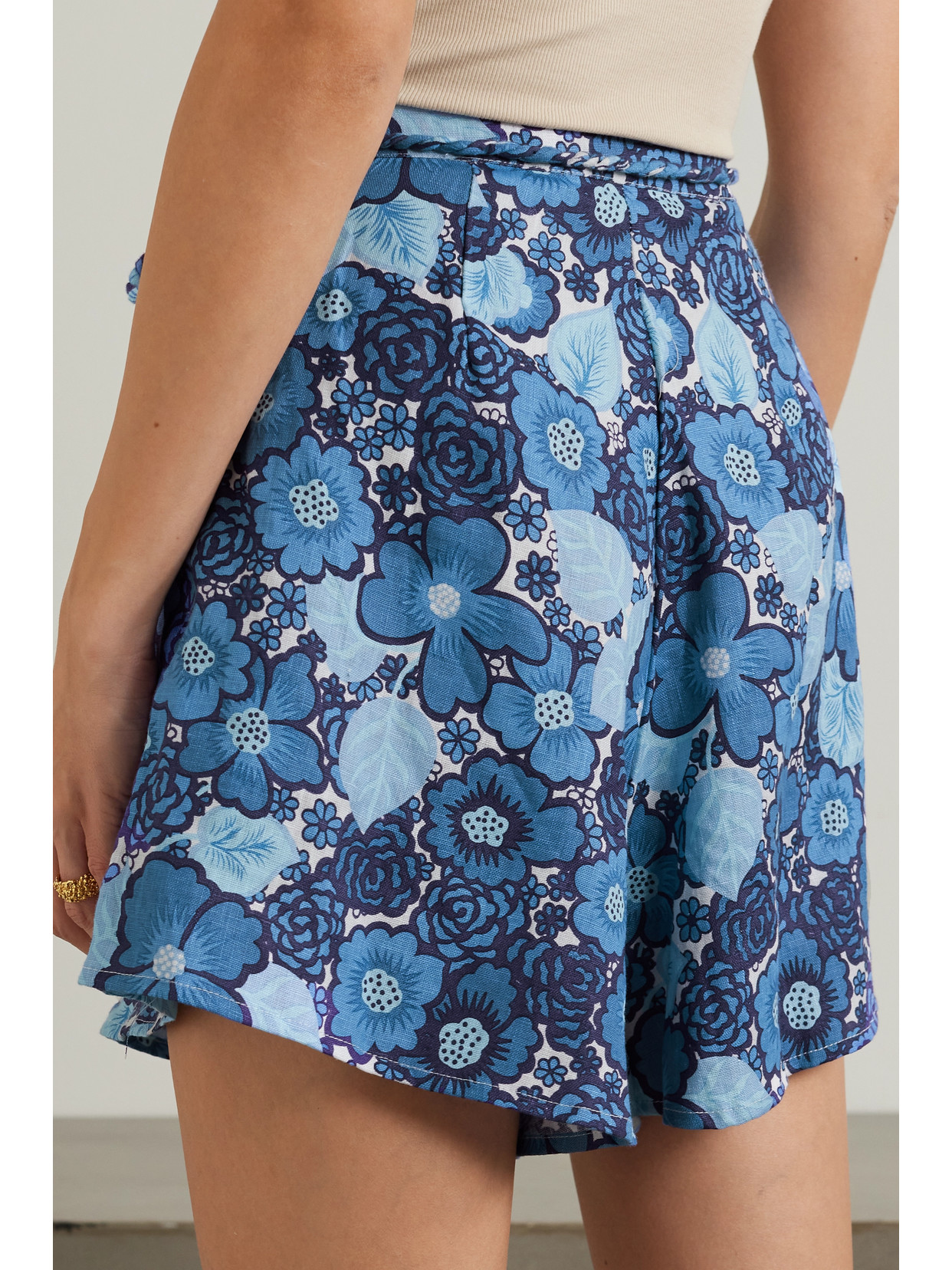 Faithfull The Brand + Net Sustain Felia Rope-trimmed Floral-print Linen Shorts In Blue