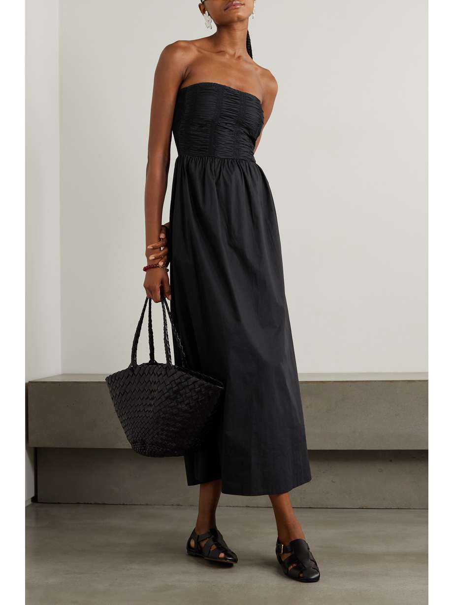 HFULL THE BRAND Dominquez Smocked Organic Cotton-Poplin Midi Dress
