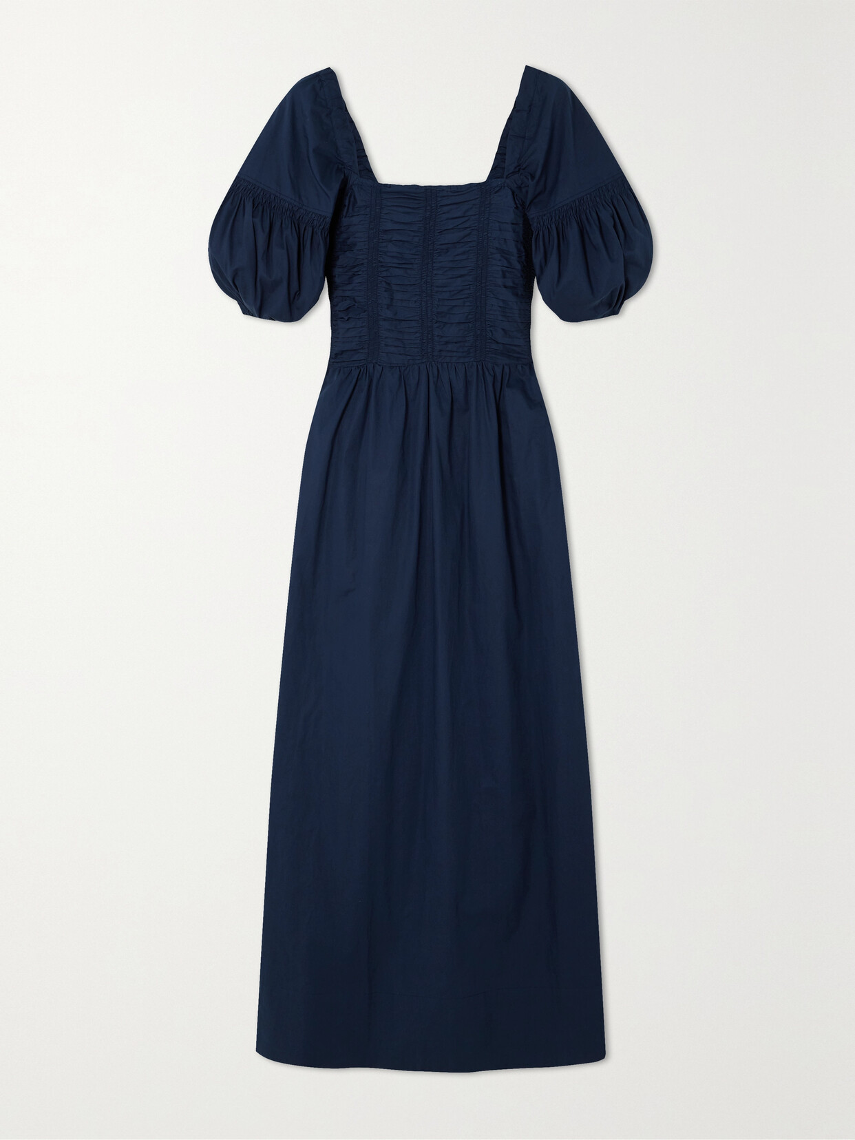 Faithfull The Brand + Net Sustain Belisario Smocked Organic Cotton-poplin Midi Dress In Blue