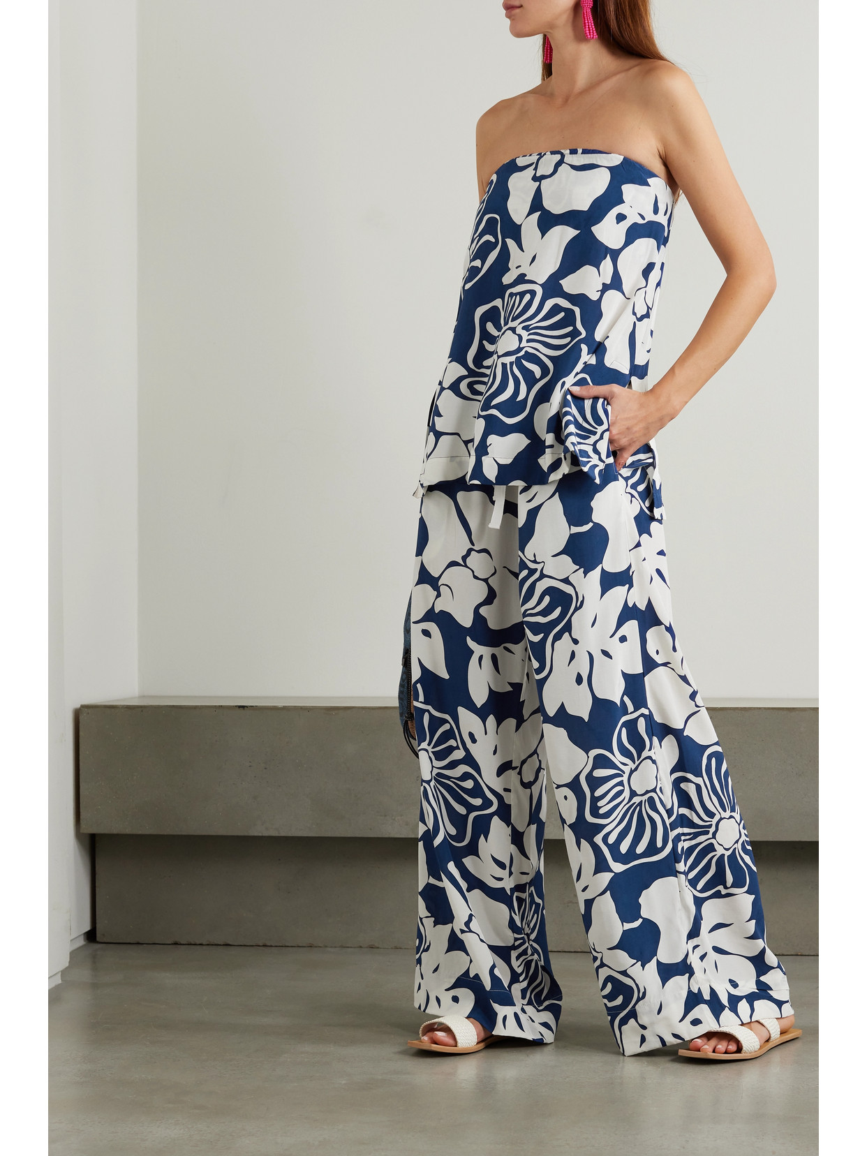 Shop Faithfull The Brand + Net Sustain Kartika Floral-print Woven Wide-leg Pants In Blue