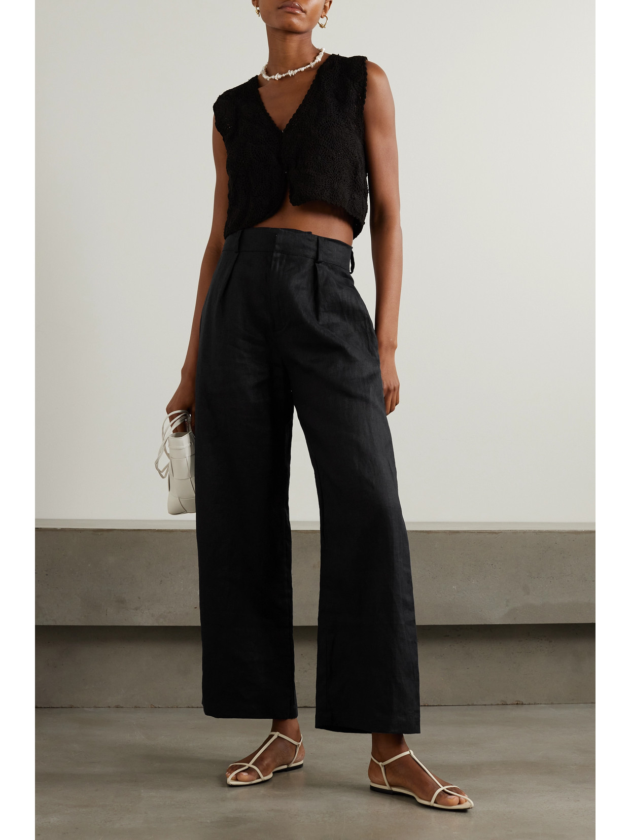 Shop Faithfull The Brand + Net Sustain Ida Linen Straight-leg Pants In Black