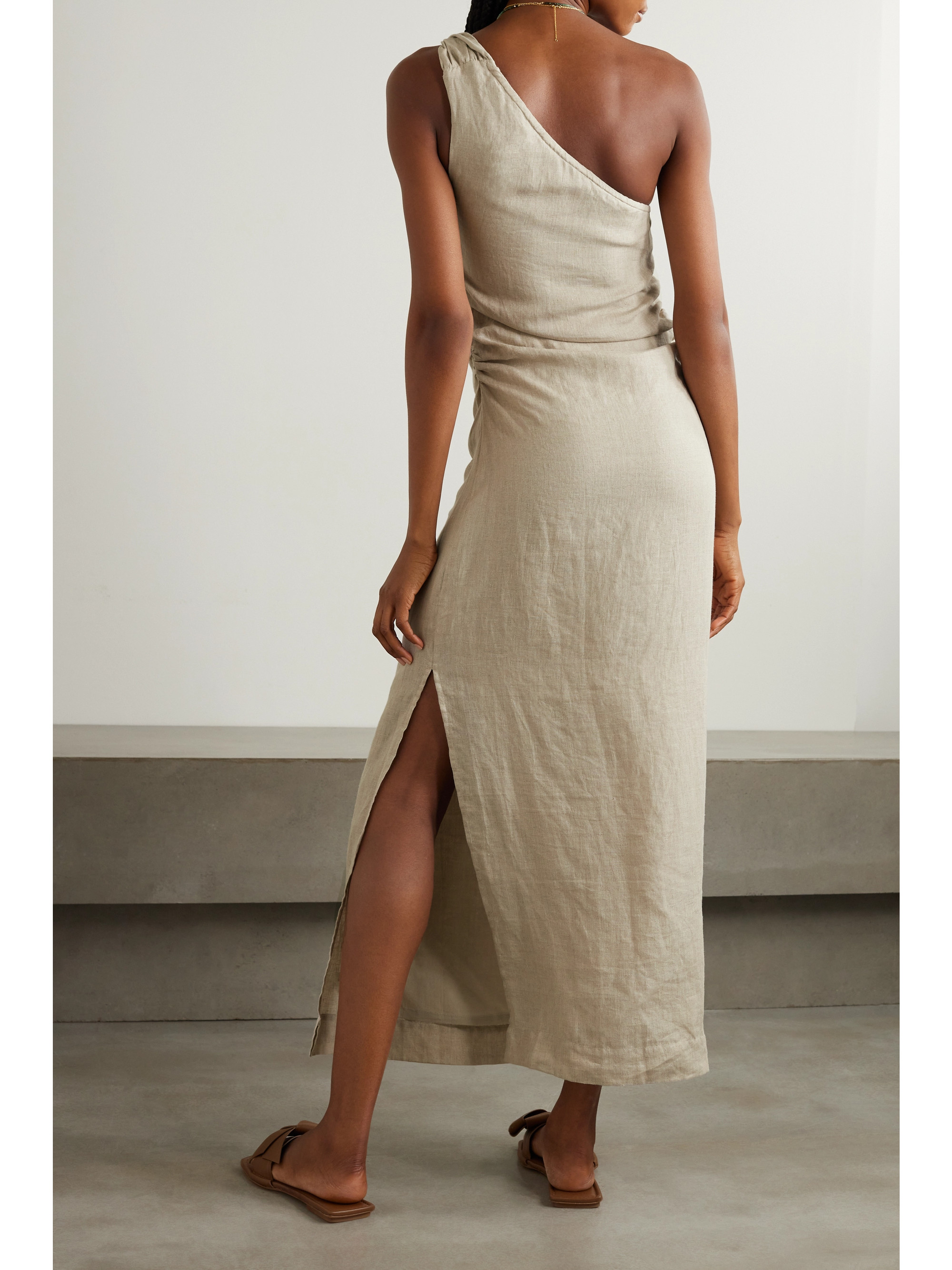 Faithfull + NET SUSTAIN Jomana one-shoulder ruched linen maxi dress thumbnail