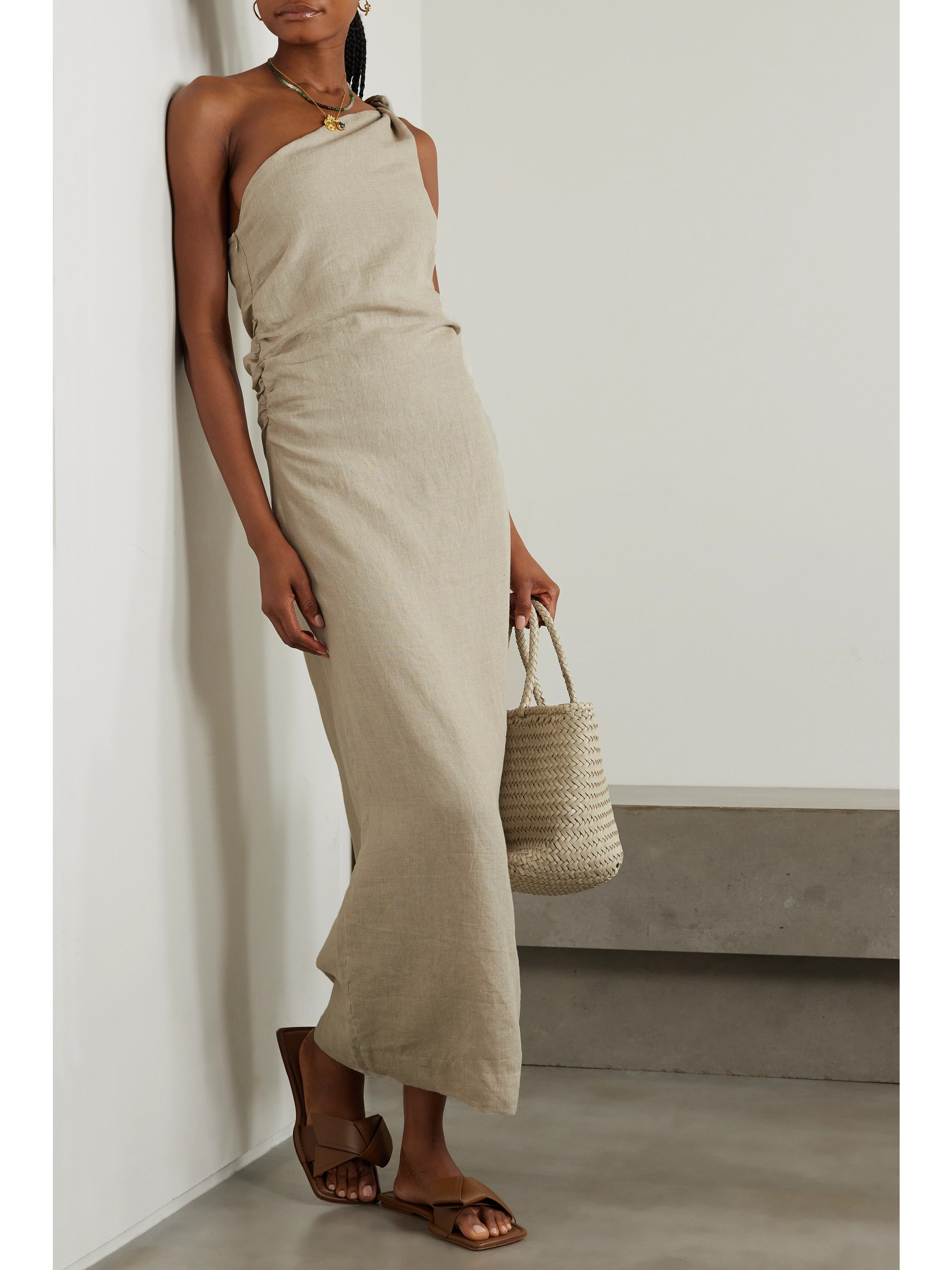 Faithfull + NET SUSTAIN Jomana one-shoulder ruched linen maxi dress