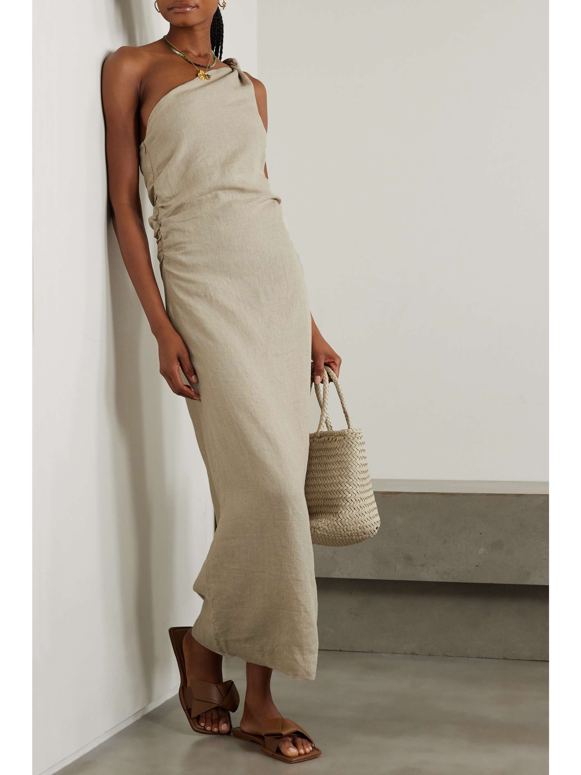 FAITHFULL THE BRAND + NET SUSTAIN Jomana one-shoulder ruched linen